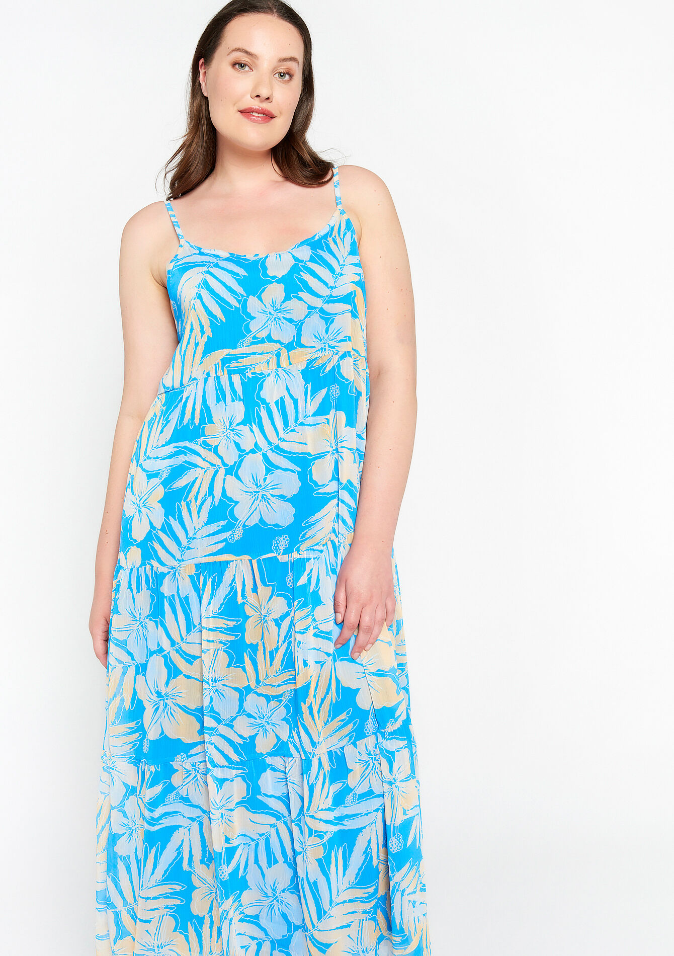 Long A-line dress with floral print, Long A-line dress with floral print - BLUE FAIENCE - 08602036_1584