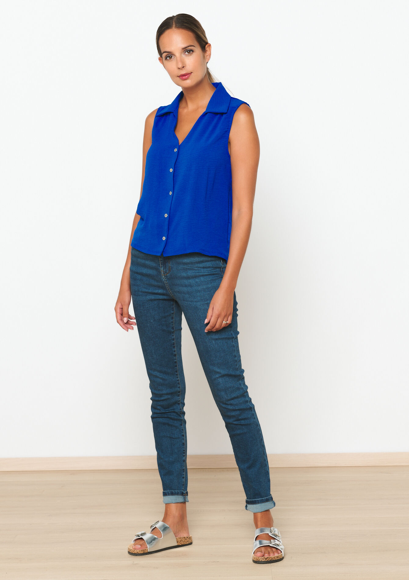 Top met V-hals - ELECTRIC BLUE - 02200454_1619