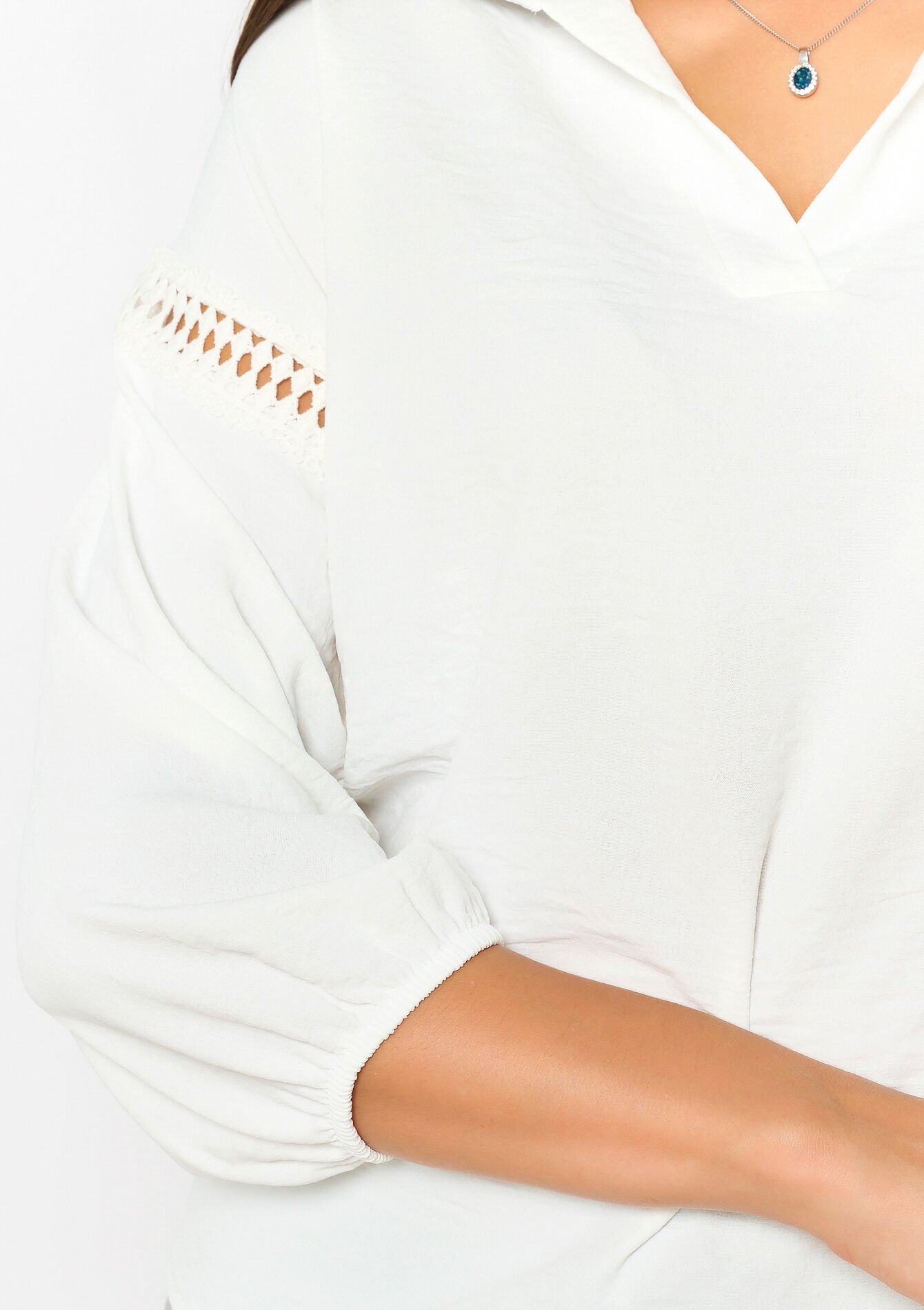 Blouse with macramé, Blouse with macramé - OPTICAL WHITE - 05702650_1019
