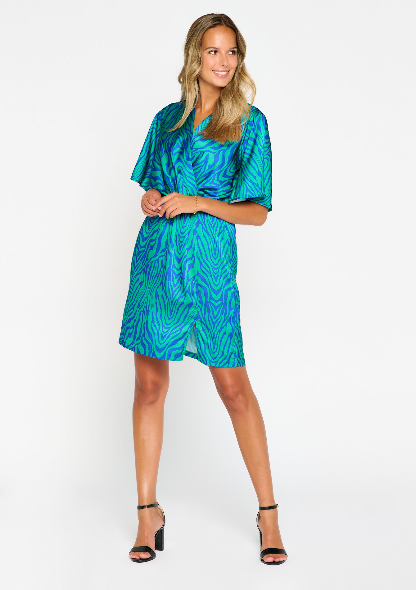 Wrap dress with zebra print, Wrap dress with zebra print - GREEN APPLE - 08102984_1783