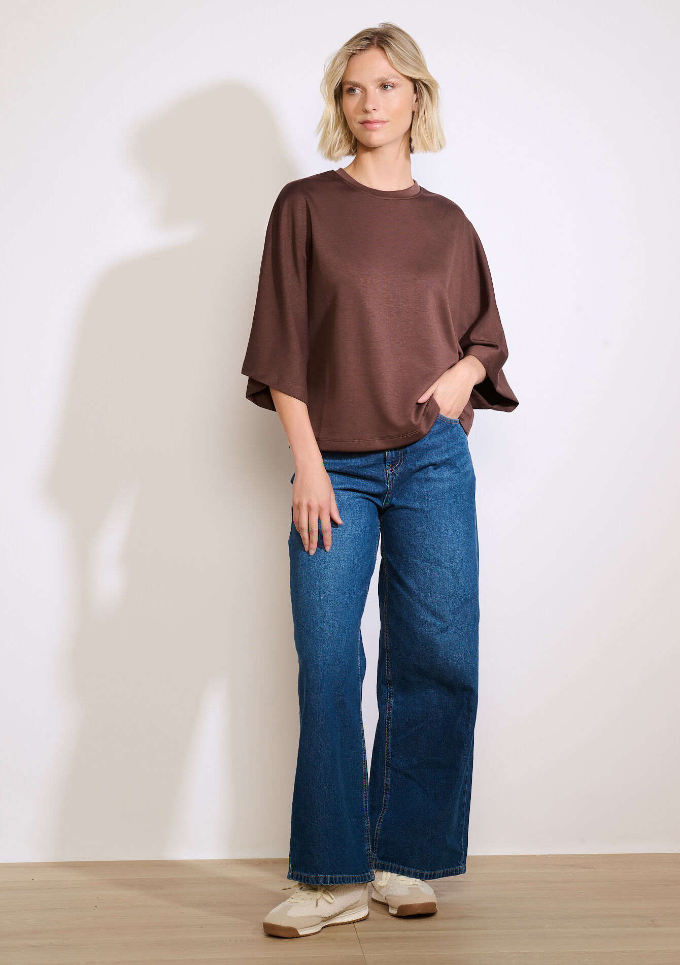 Sweater met wijde mouwen, Sweater met wijde mouwen - BROWN DARK CHOCOLATE - 03001814_3720