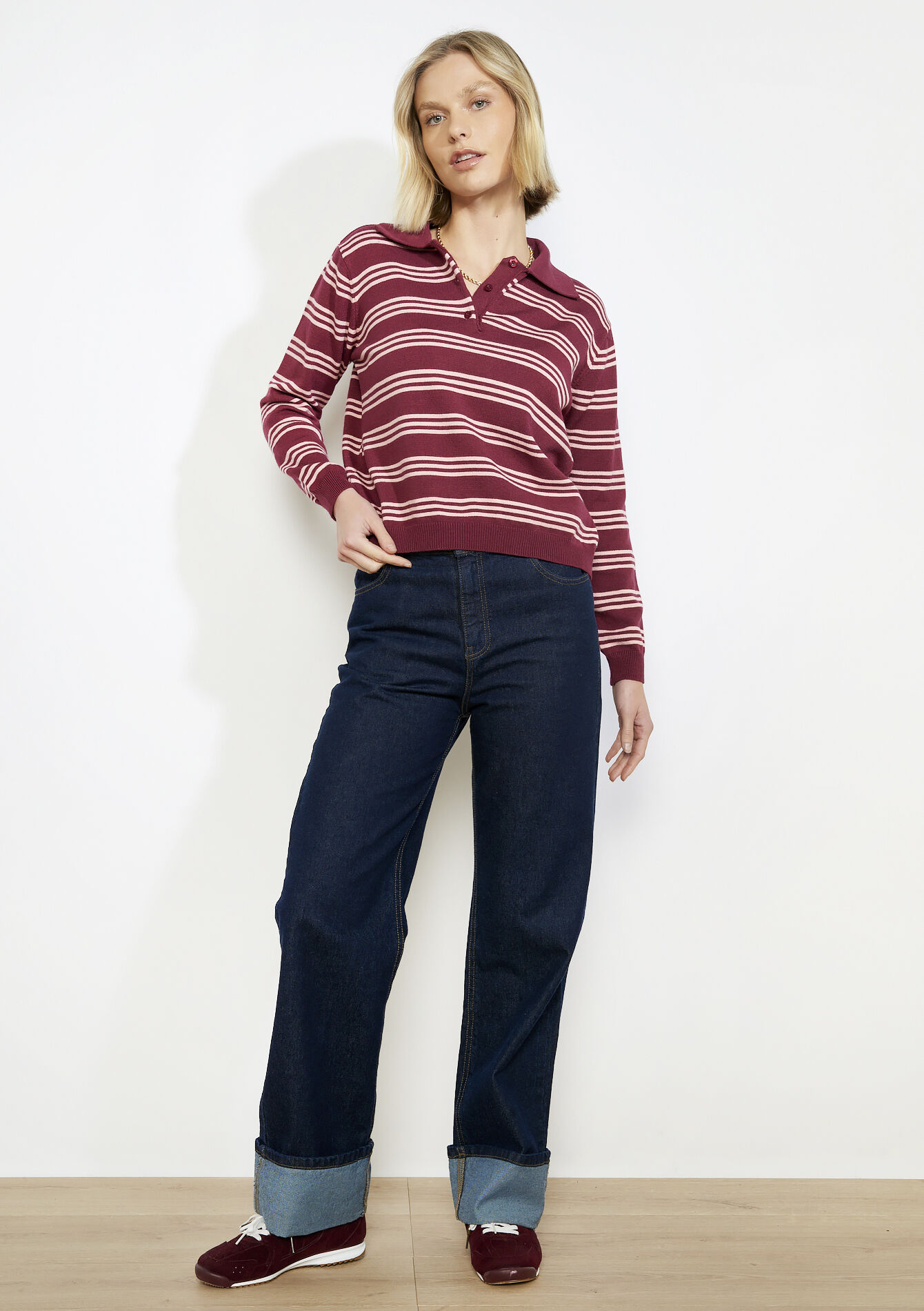 Fine knit striped polo, Fine knit striped polo - BORDEAU WINE - 04007132_1467