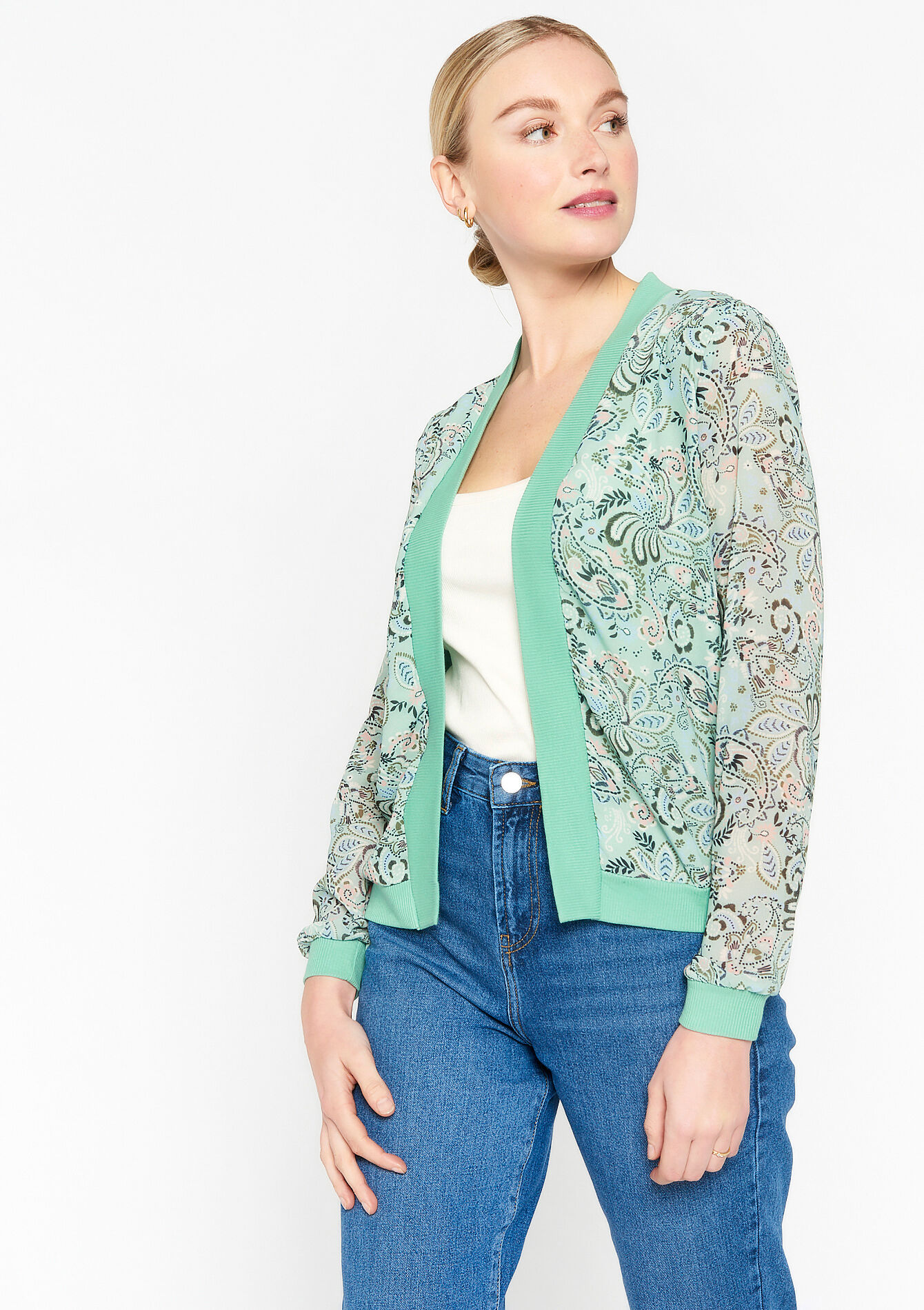 Fluide jacket with paisley print - MINT GREEN - 09100774_1723