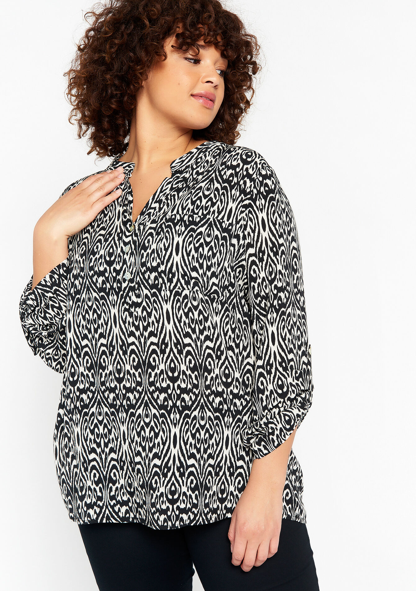 Blouse with ikat print, Blouse with ikat print - OFFWHITE - 05702144_1001