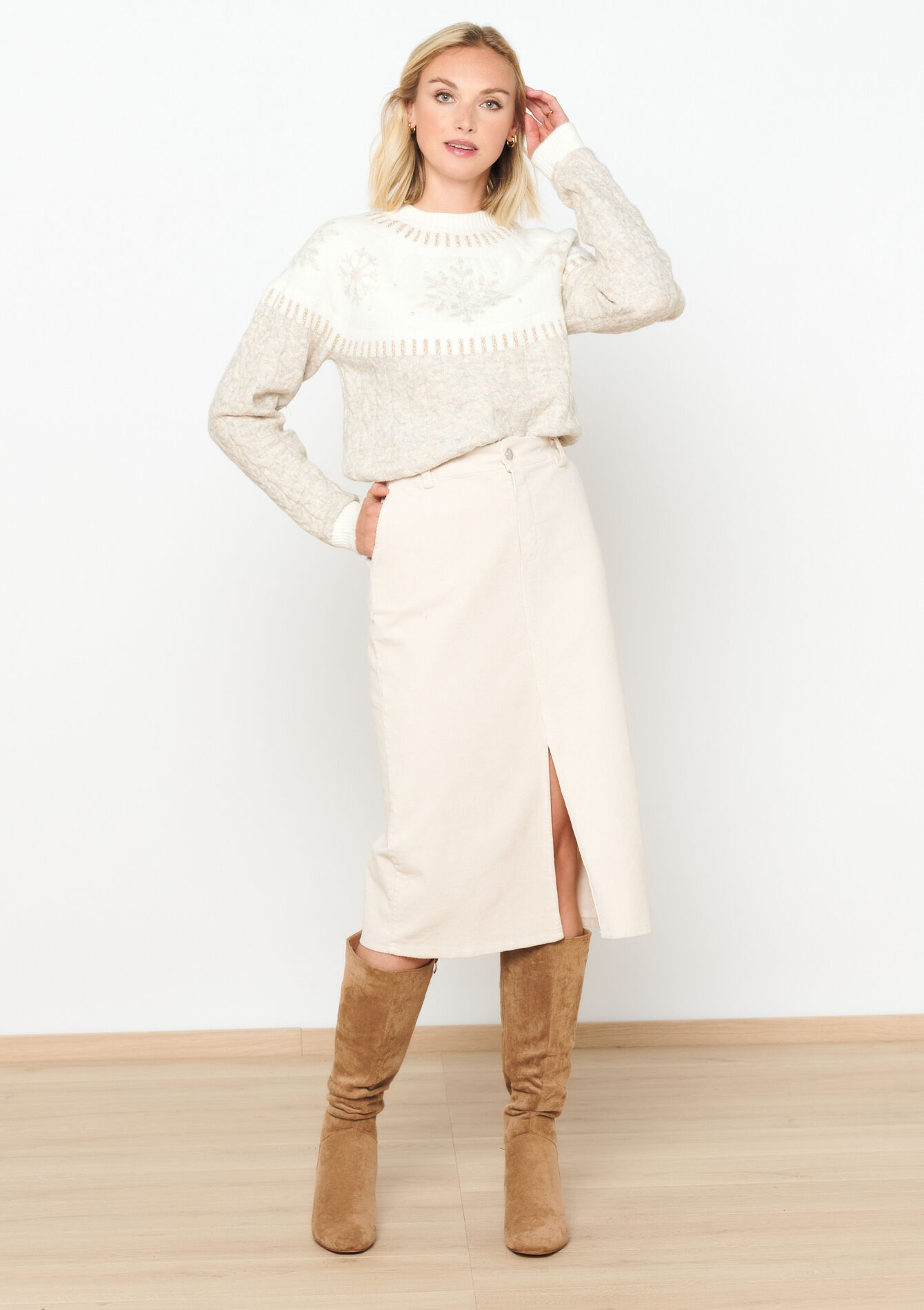 Trui met sneeuwvlokken, Trui met sneeuwvlokken - LT BEIGE - 15100241_2527