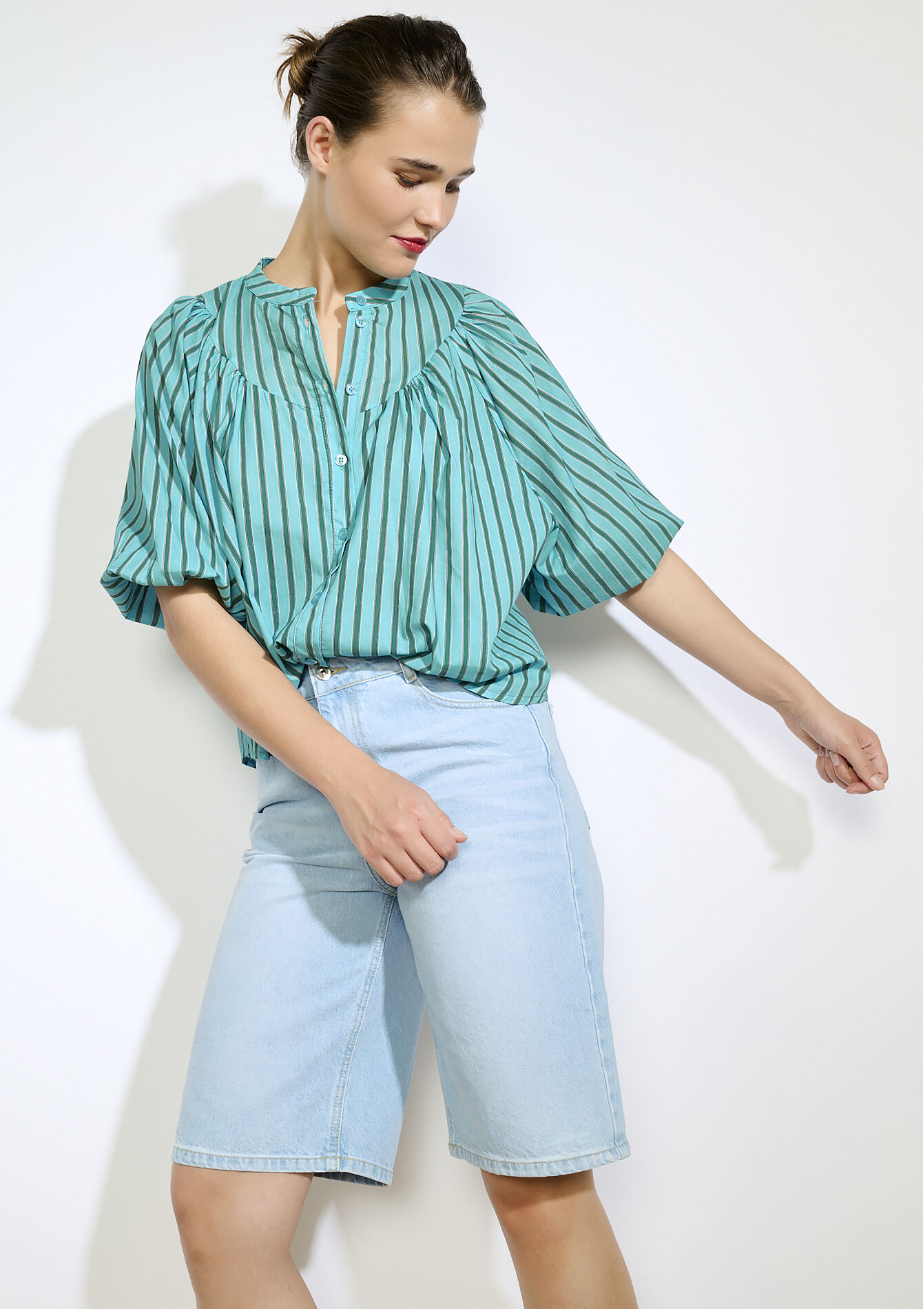 Striped blouse with wide sleeves, Striped blouse with wide sleeves, , back