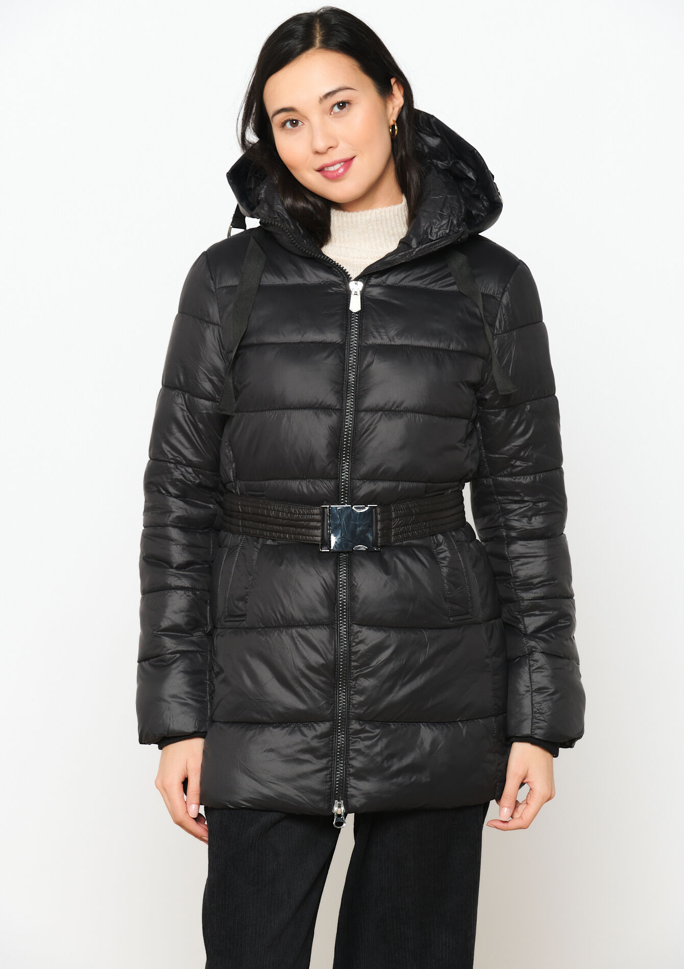 Quilted coat with hood, Quilted coat with hood - BLACK - 23000667_1119