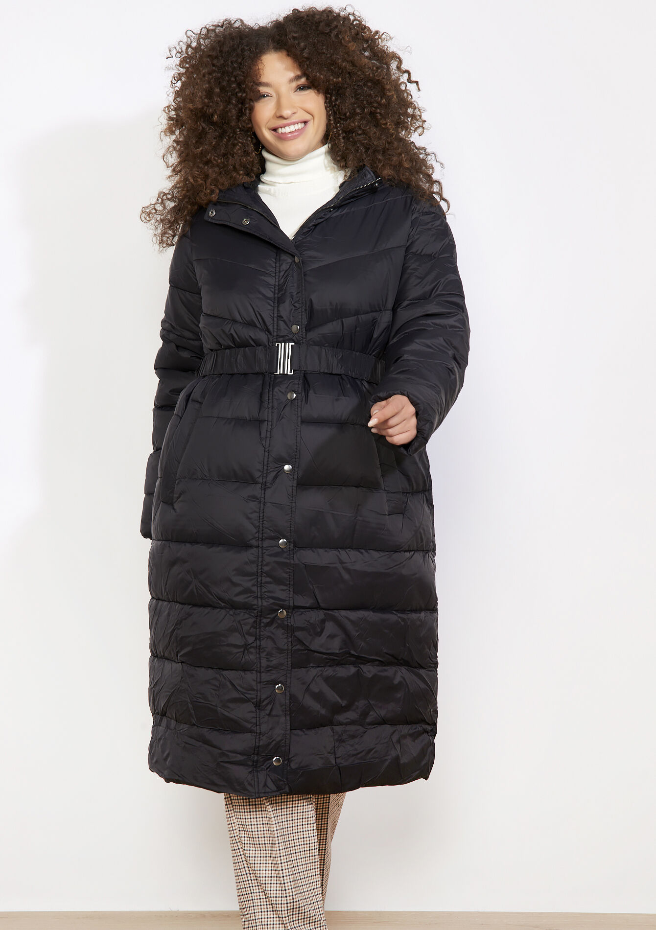 Doudoune longue ceinturée, , back