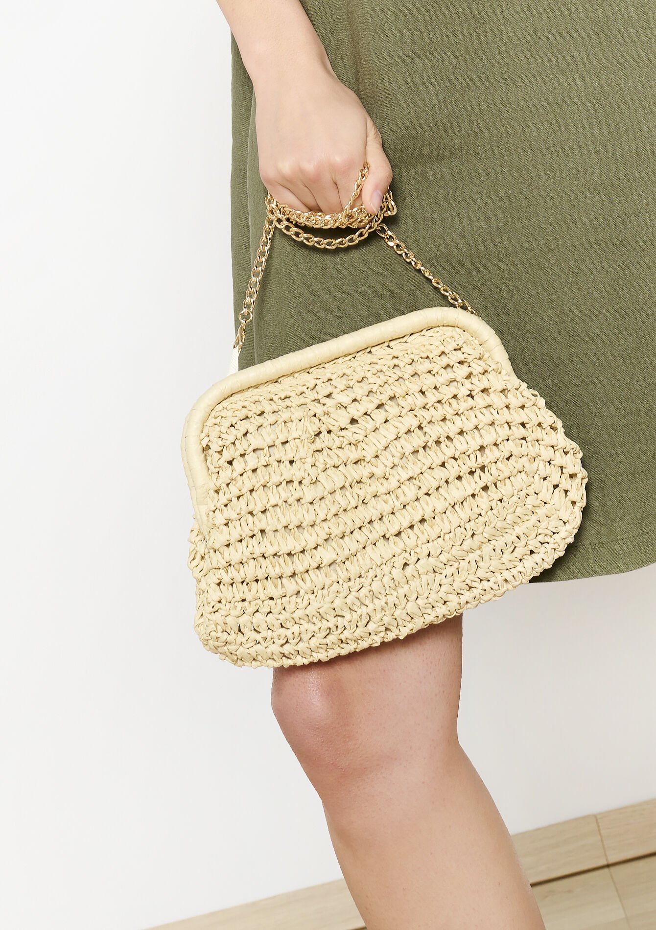 Gevlochten stro clutch, Gevlochten stro clutch - LT BEIGE - 14001879_2527