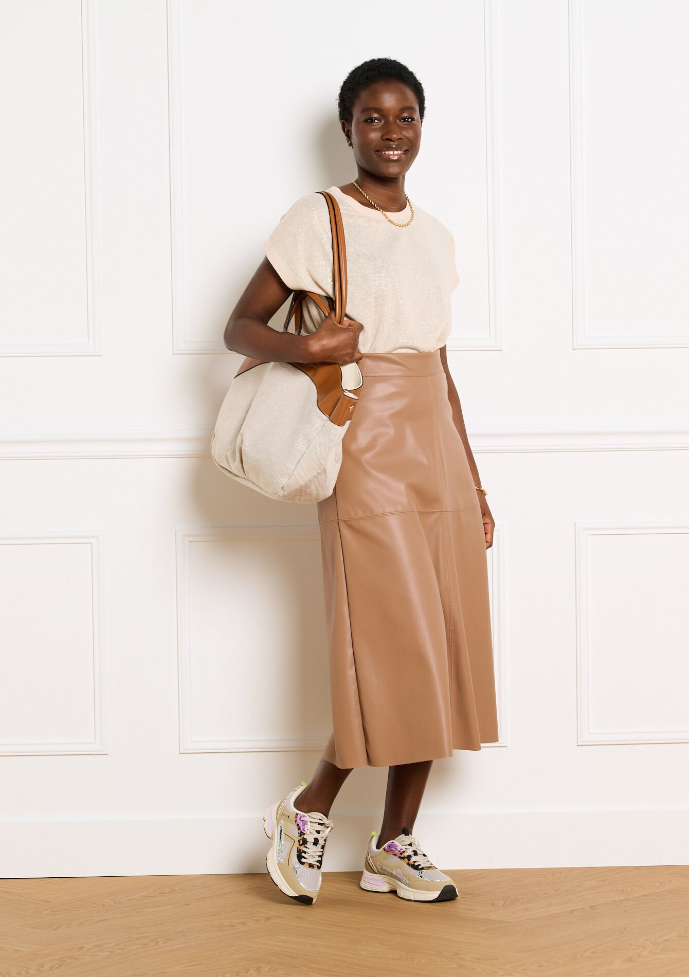 T-shirt met foil print - LT BEIGE - 02301943_2527