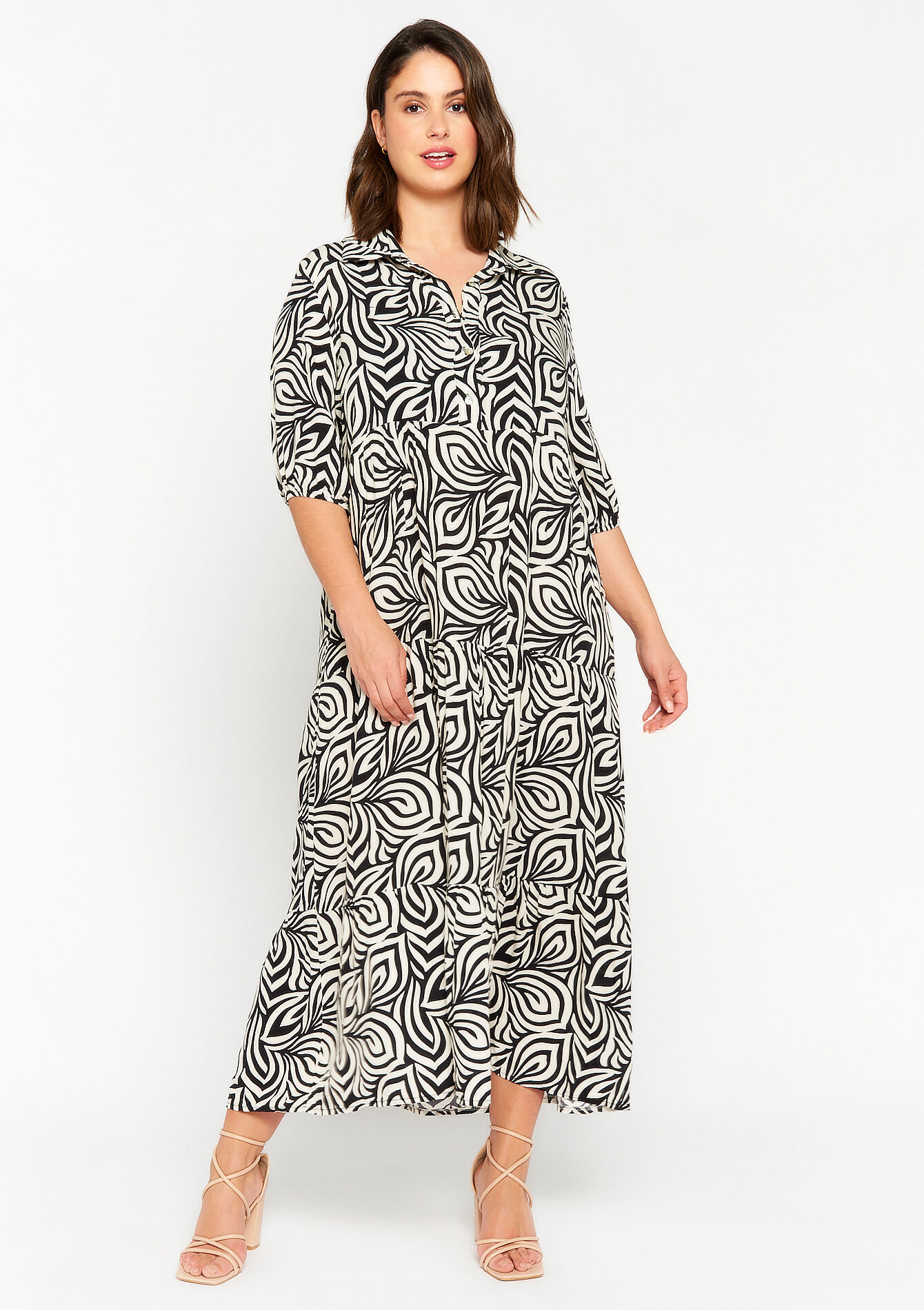 Maxi dress with graphic print - BLACK - 08601981_1119