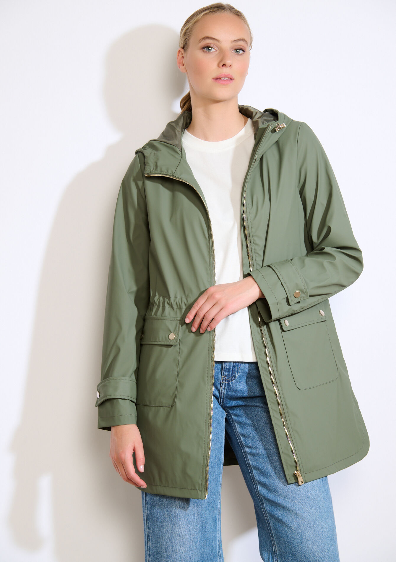 Halflange regenjas met kap, Halflange regenjas met kap - KHAKI DARKY - 23000785_4208