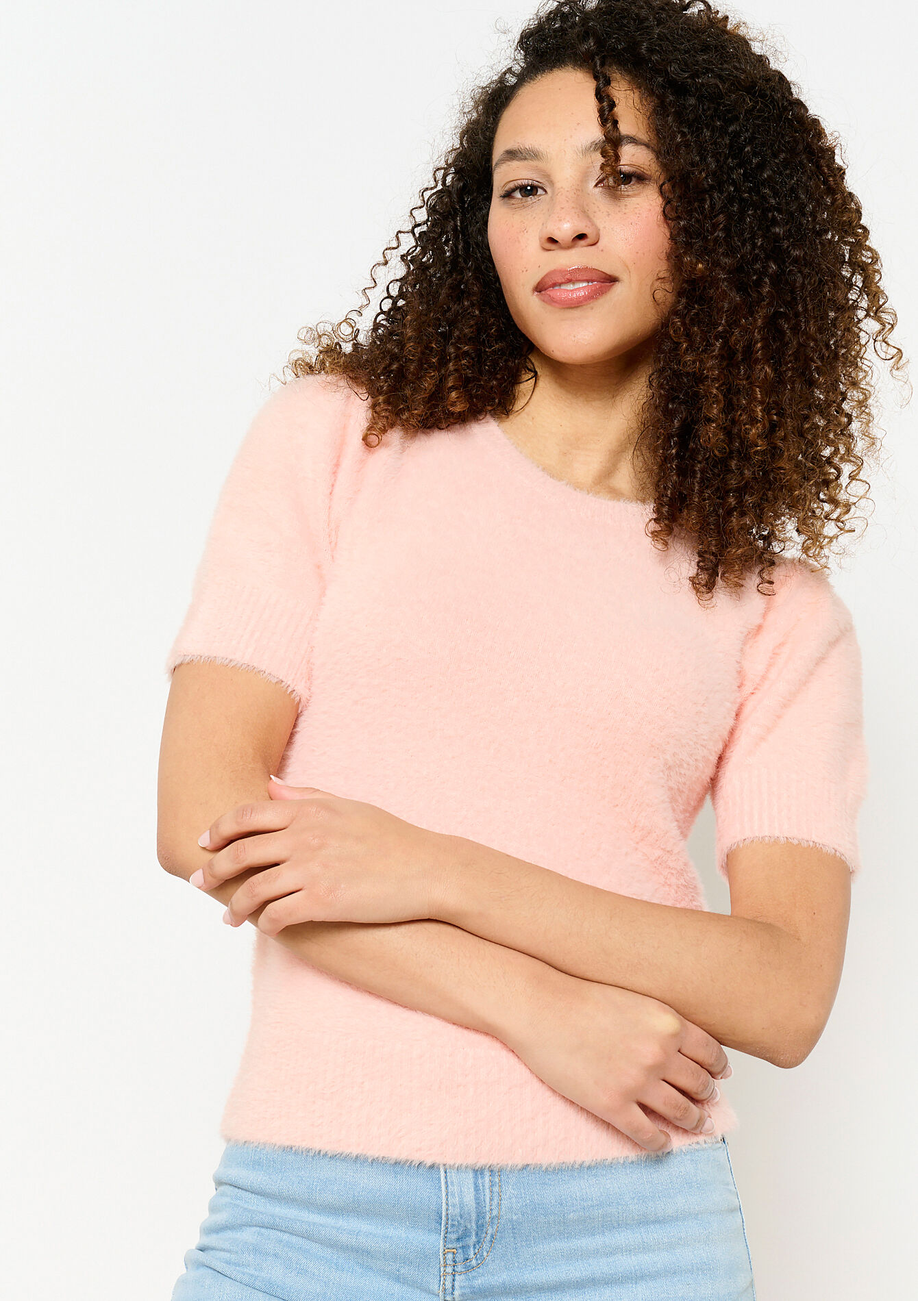 Pull en maille poilue à manches courtes, Pull en maille poilue à manches courtes - NUDE LOTUS - 04006825_4118