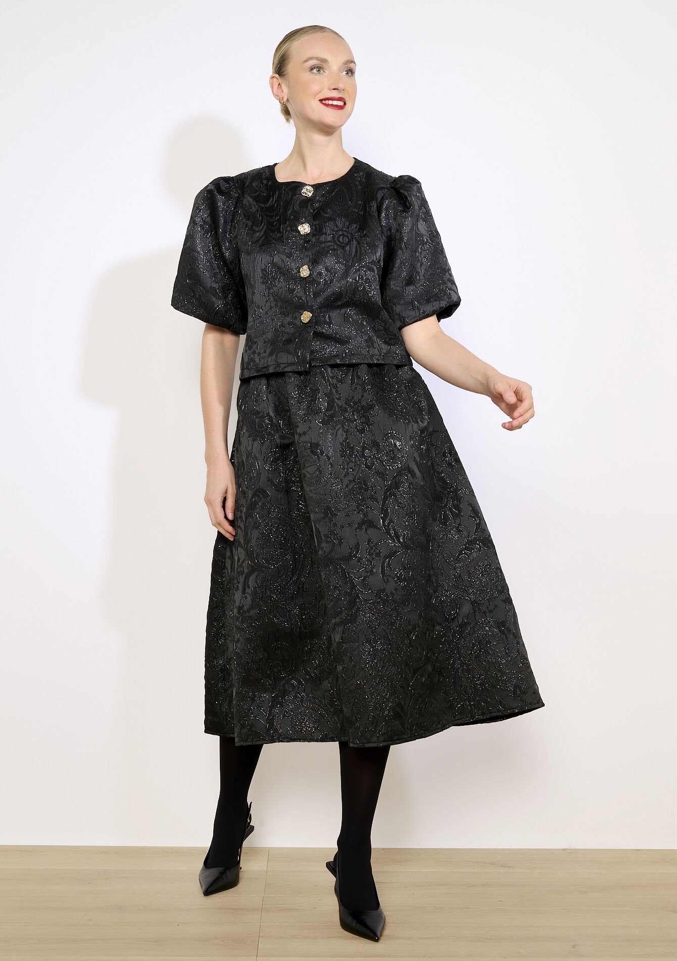 Jacquard midi-rok, Jacquard midi-rok - BLACK - 07101458_1119