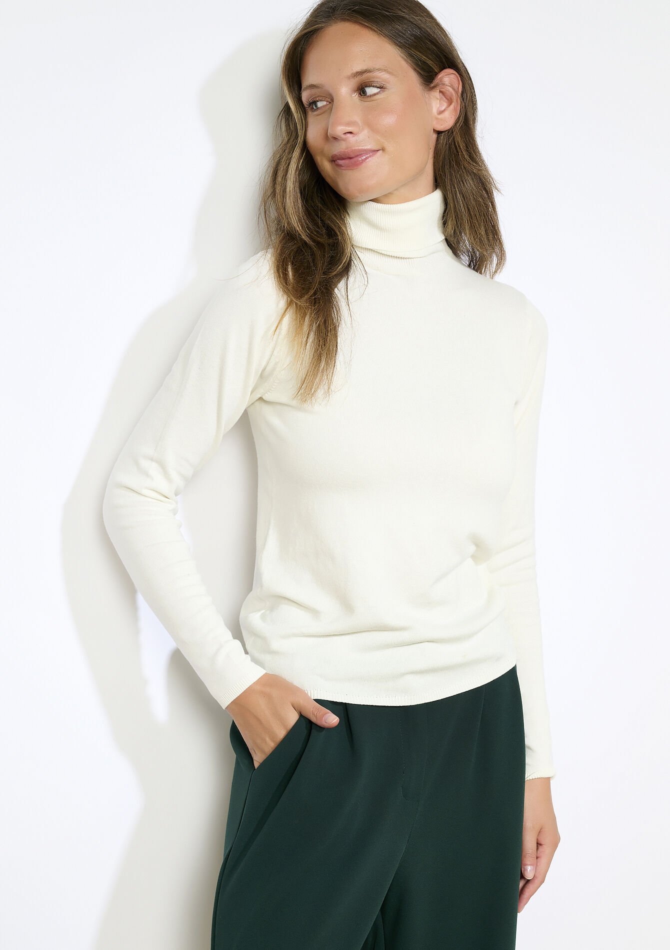 Lightweight roll-neck top, Lightweight roll-neck top - ECRU PEACH - 04101276_2564