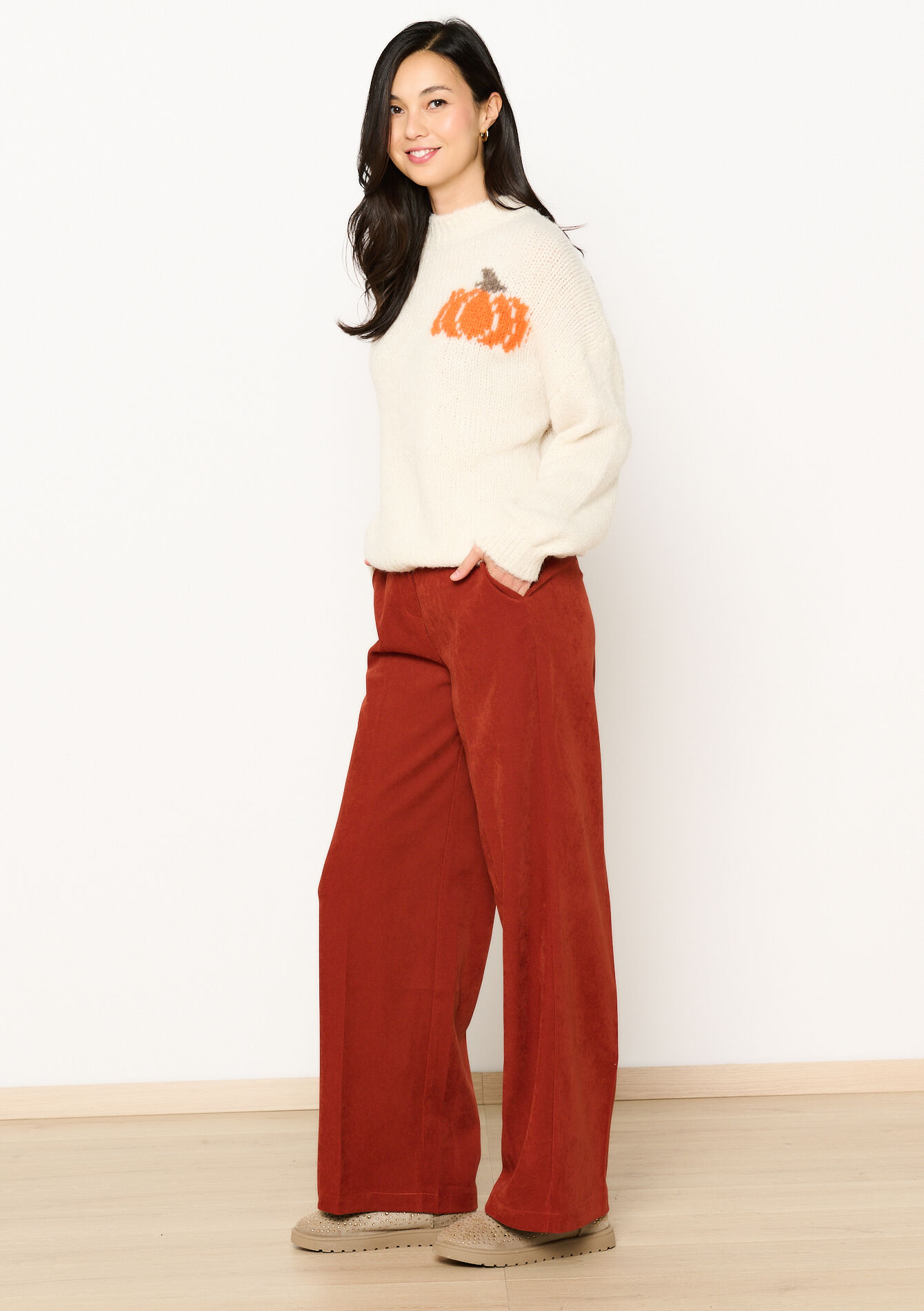 Jacquard sweater with pumpkin, Jacquard sweater with pumpkin - VANILLA WHITE - 1120039