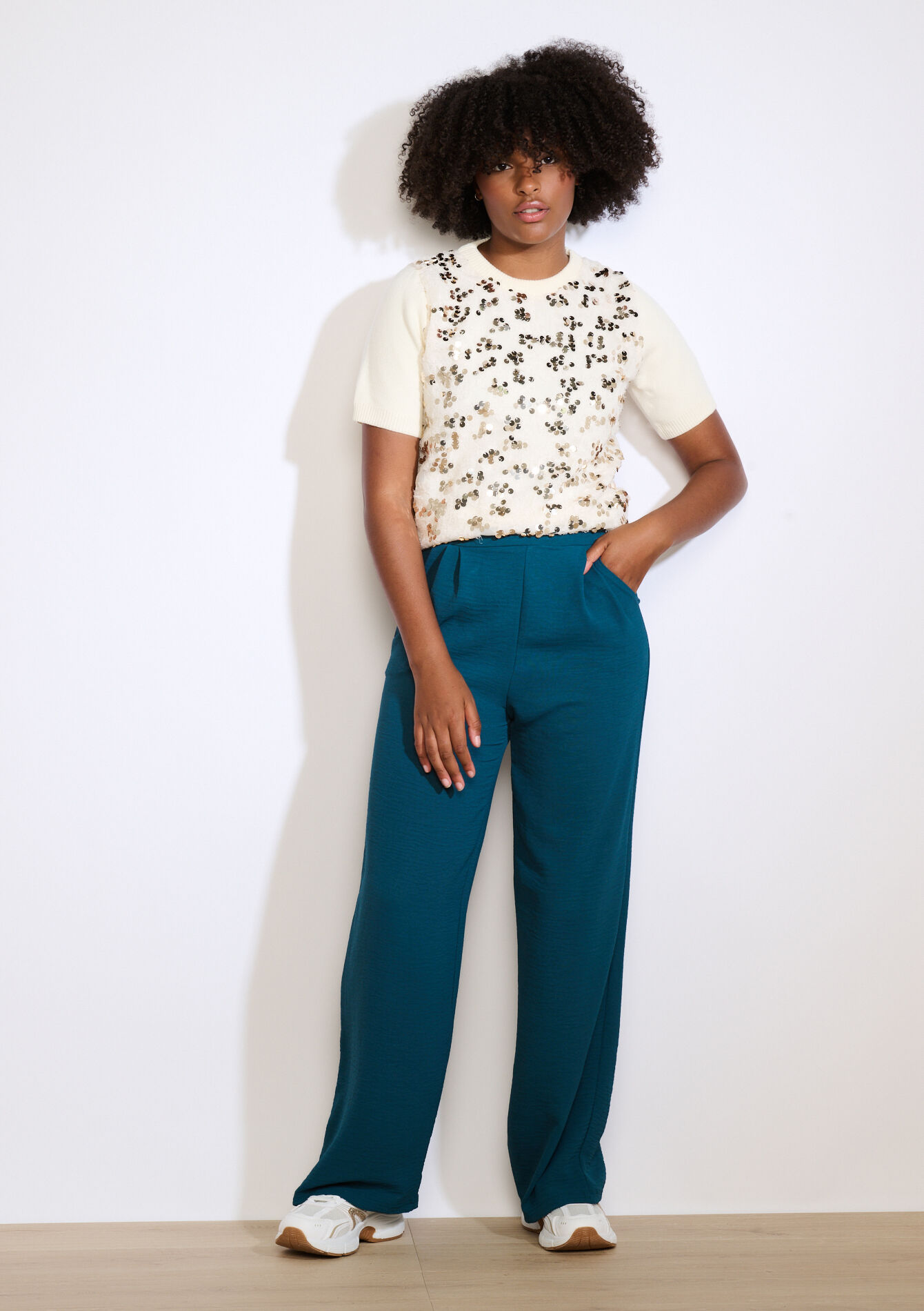 Wijde vloeiende broek, Wijde vloeiende broek - GREEN EMERALD - 06601025_4511