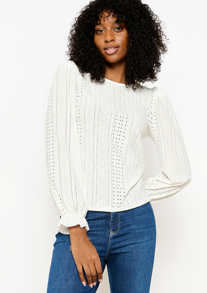 Blouse avec broderie anglaise - BLANC CASSE - 02400293_1001