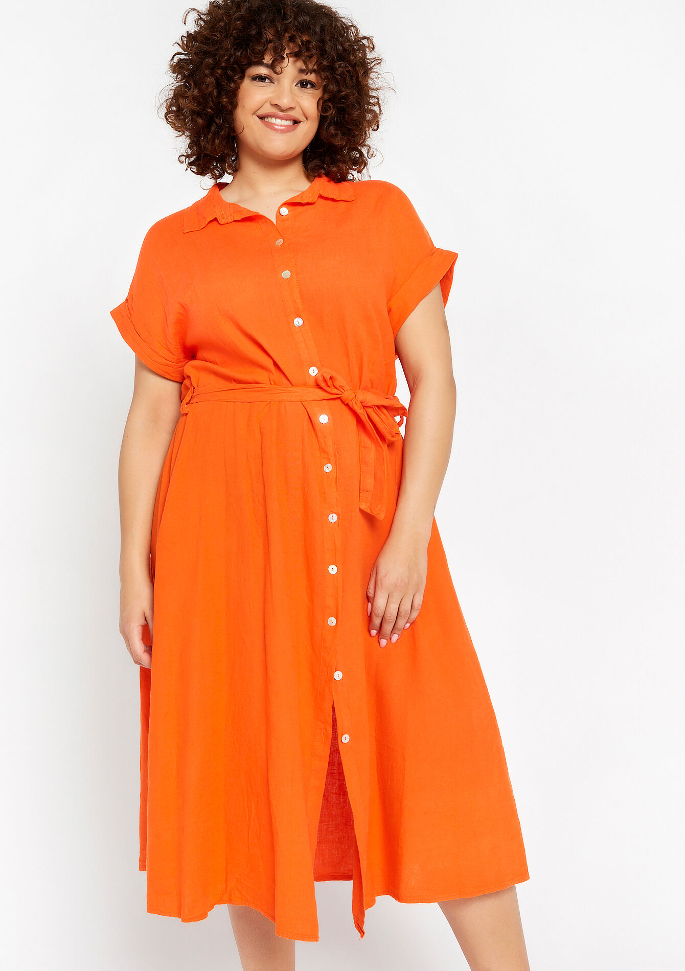 Linnen hemdjurk, Linnen hemdjurk - ORANGE MANGO - 08601990_2575