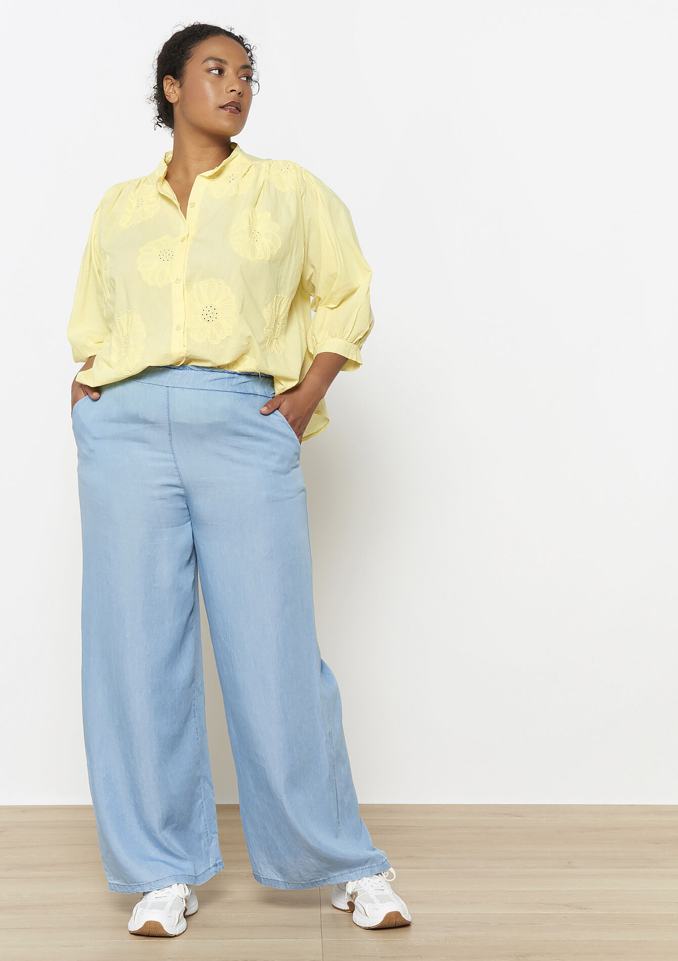 Chemise ample brodée, Chemise ample brodée - YELLOW PASTEL - 05702822_5004