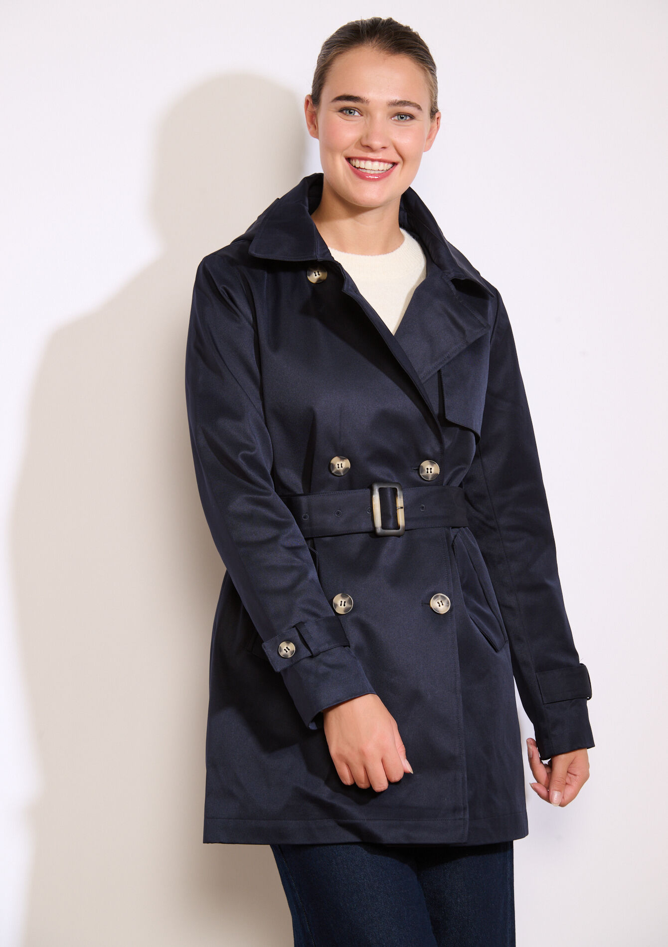 Belted short trench, Belted short trench, , hi-res