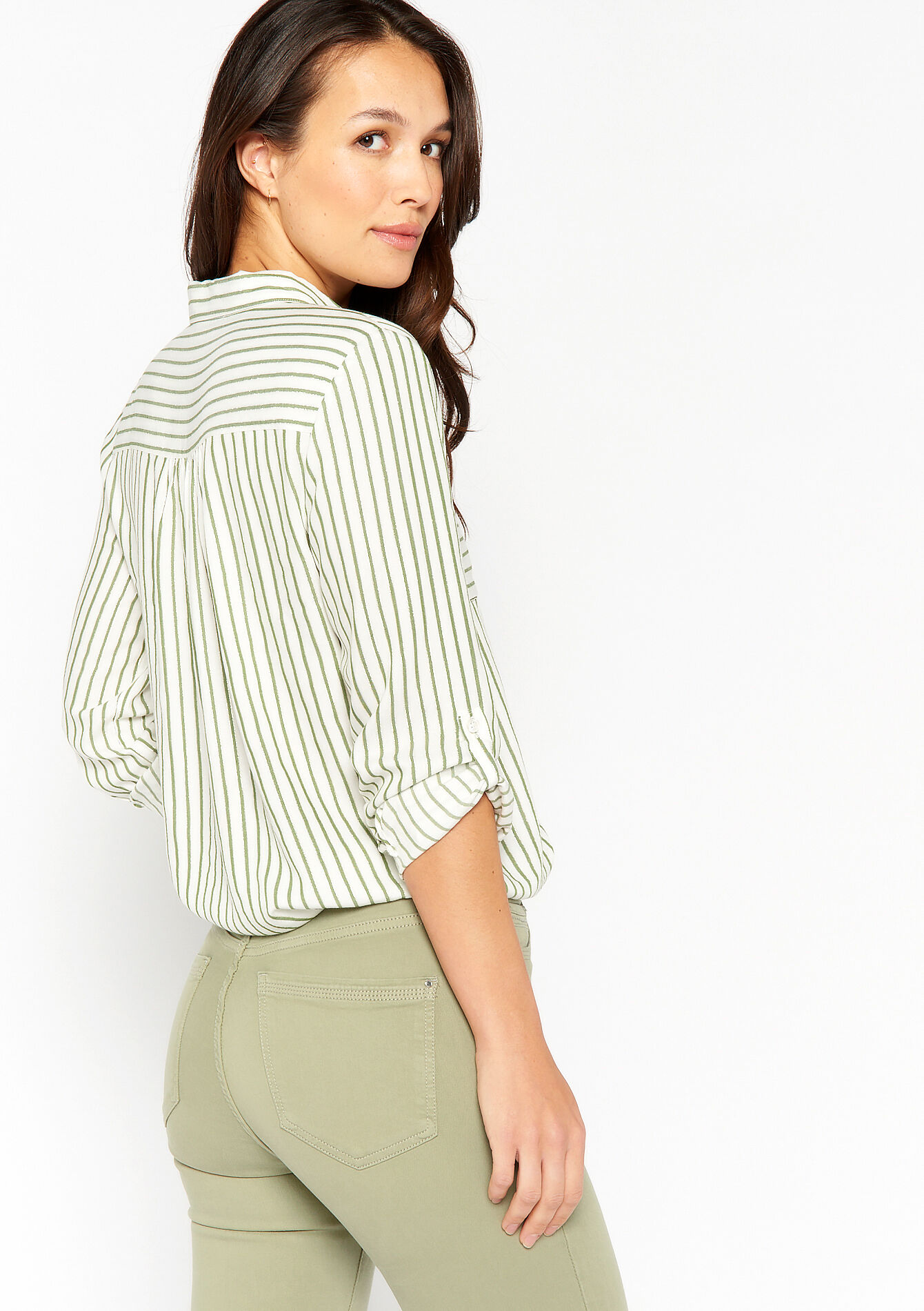 Striped shirt with lurex, Striped shirt with lurex - KHAKI FADED - 05702101_4326