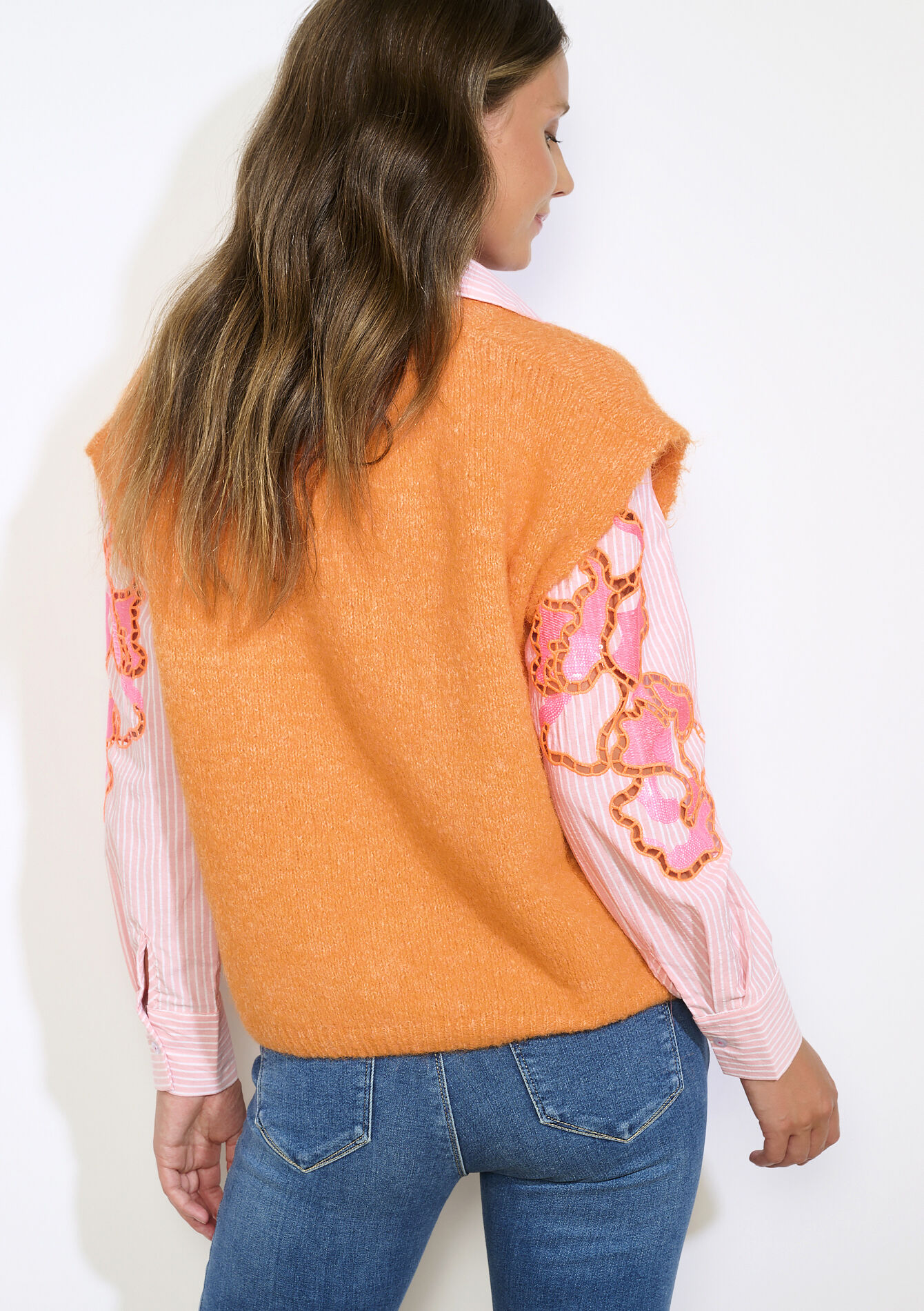 Mouwloos gebreid gilet, Mouwloos gebreid gilet - ORANGE BRIGHT - 04101362_1255