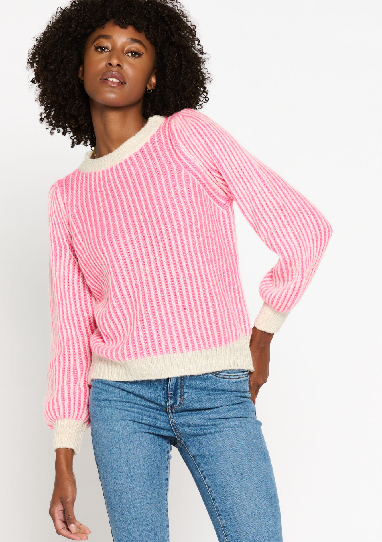 Striped pullover, Striped pullover - FUCHSIA - 04006338_5626