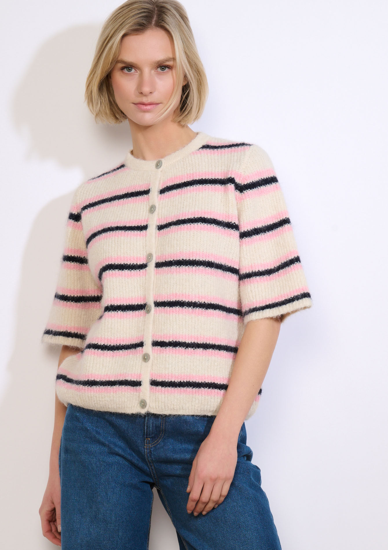 Gestreept vest met korte mouw, , back