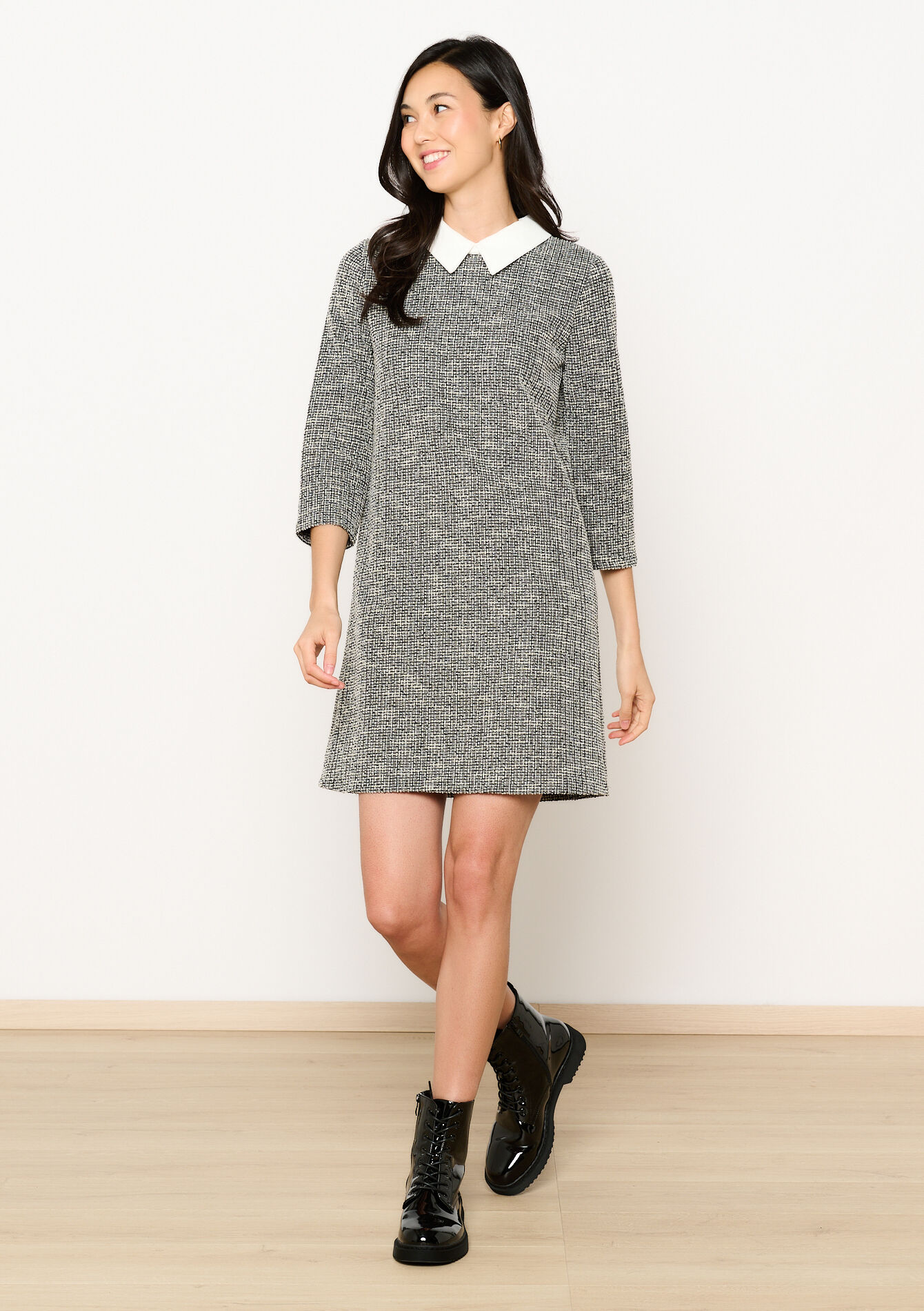 Robe en tweed avec col, Robe en tweed avec col - BLACK - 08103921_1119