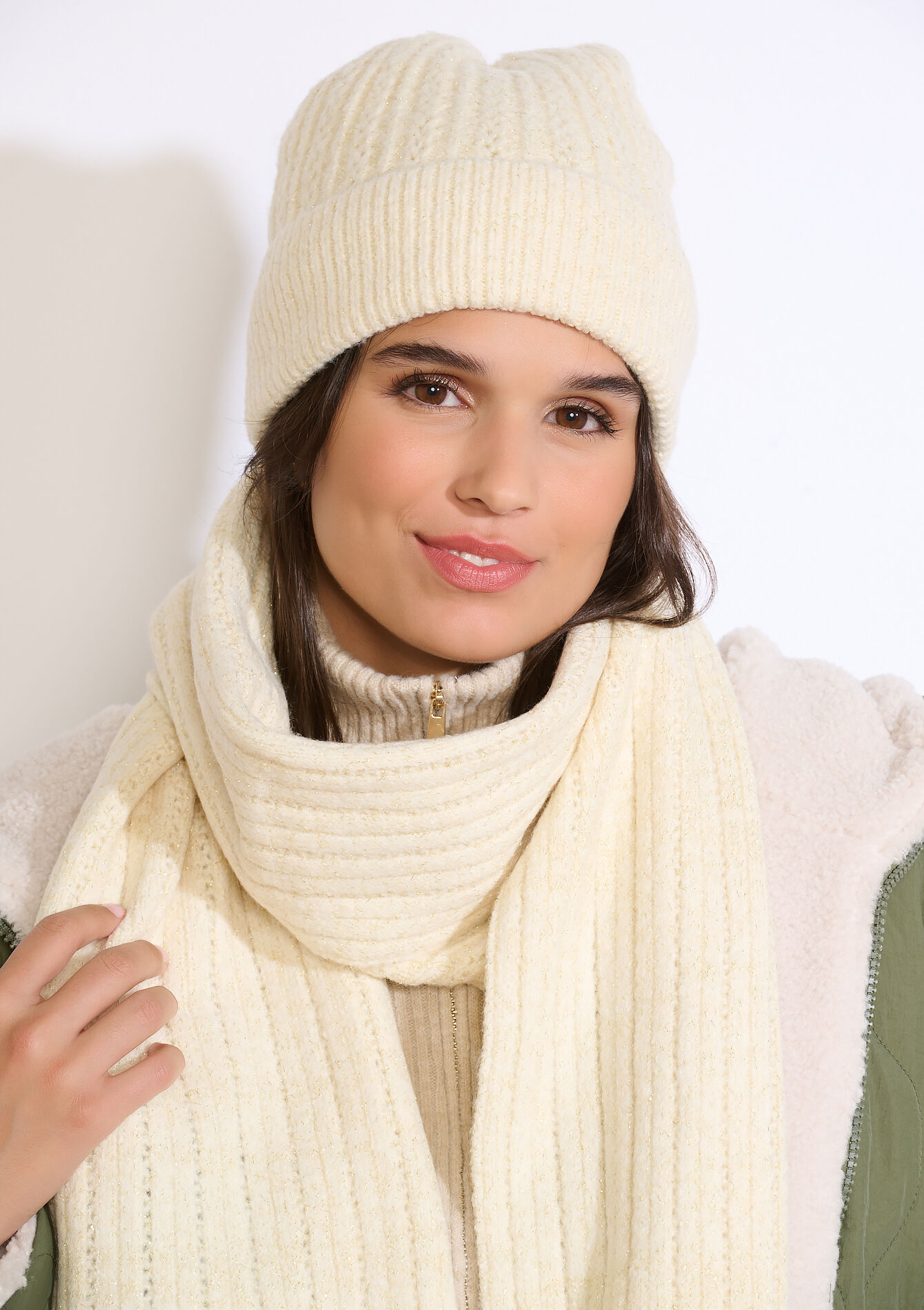 Ribbed knit beanie, Ribbed knit beanie - VANILLA WHITE - 17002180_1013