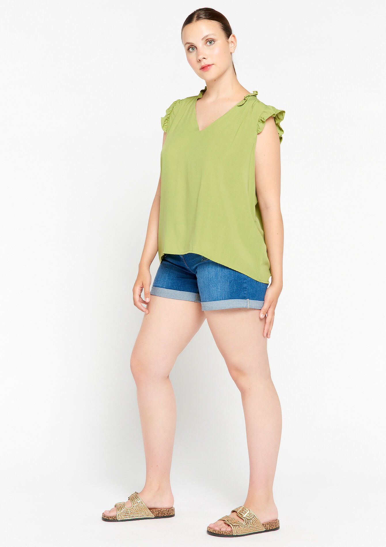 Blouse met ruches - KHAKI FADED - 05702251_4326