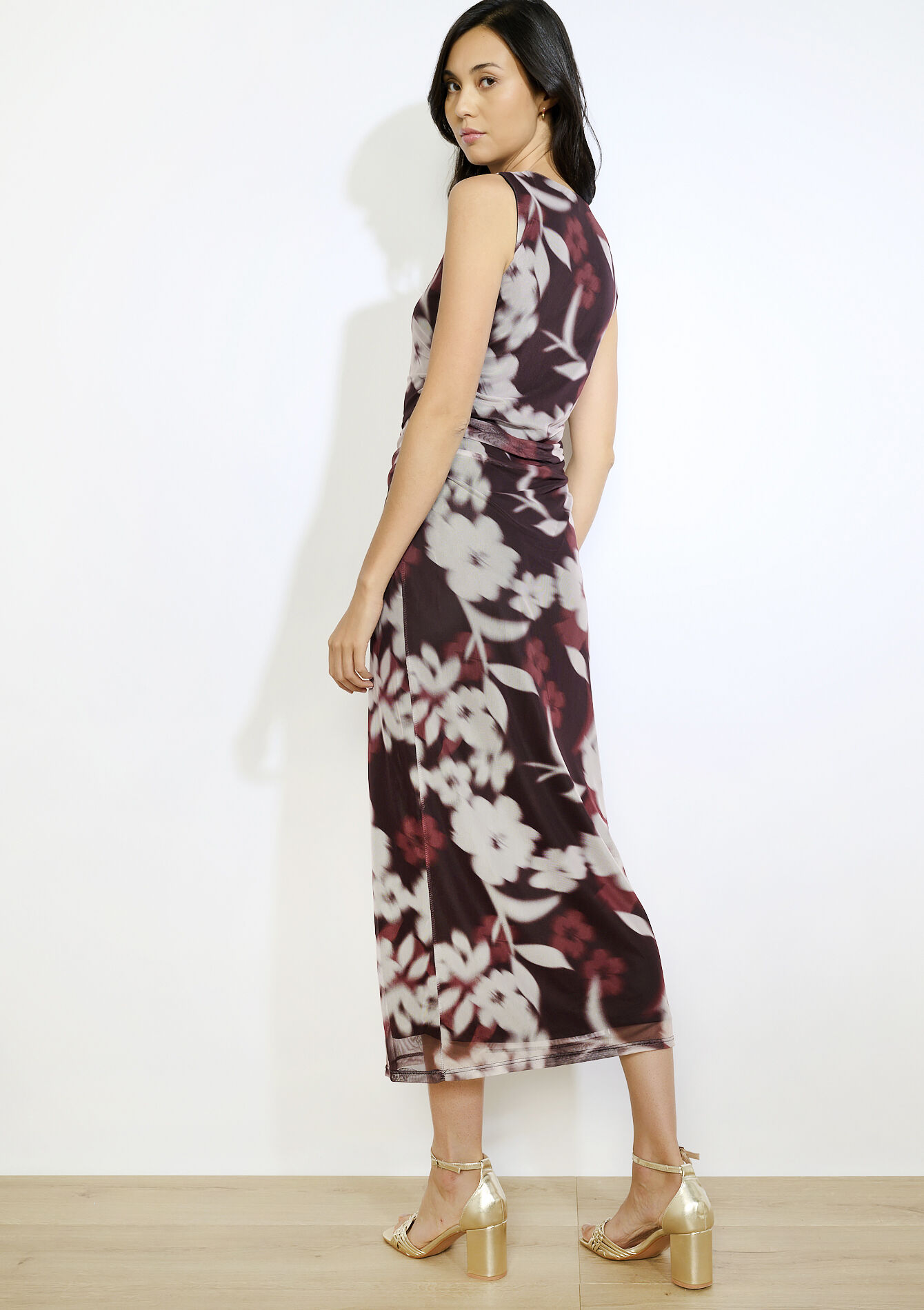 Robe midi à fleurs en mesh, Robe midi à fleurs en mesh - BROWN DARK CHOCOLATE - 08104254_3720