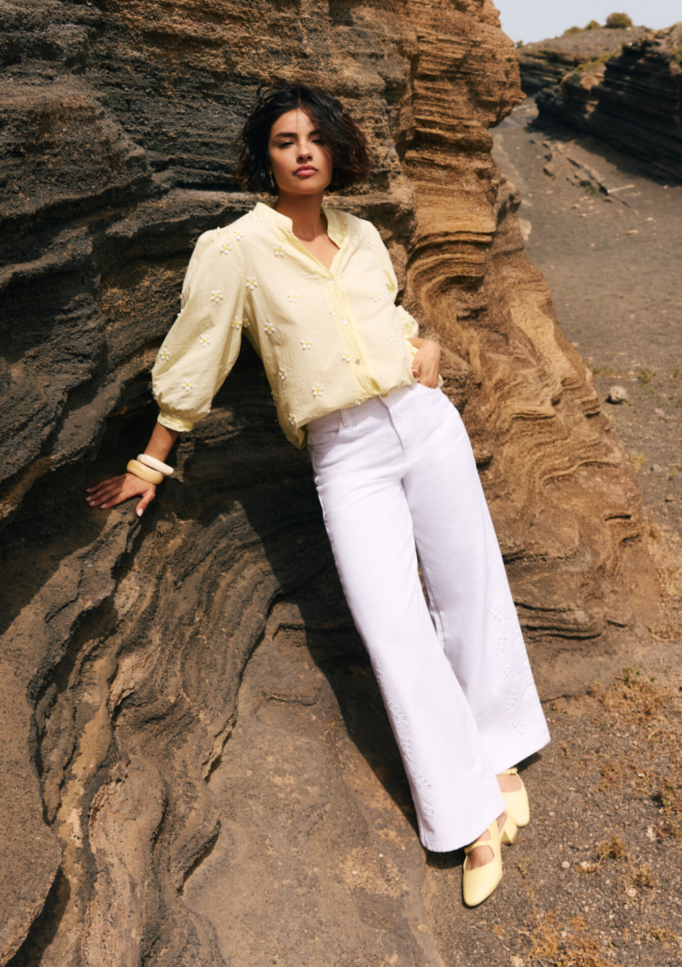 Wijde broek met ajourdetails - OPTICAL WHITE - 06004733_1019