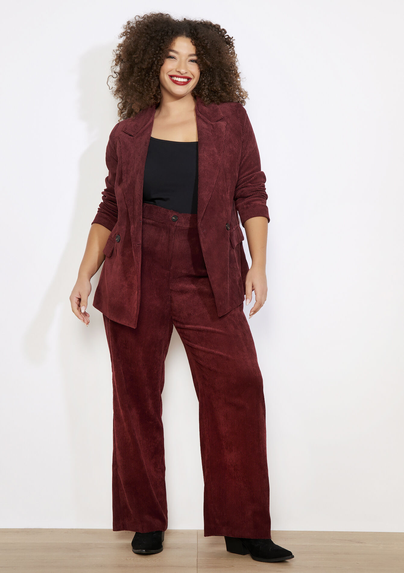 Corduroy broek met elastiek - BORDEAUX WINE - 06100746_5514