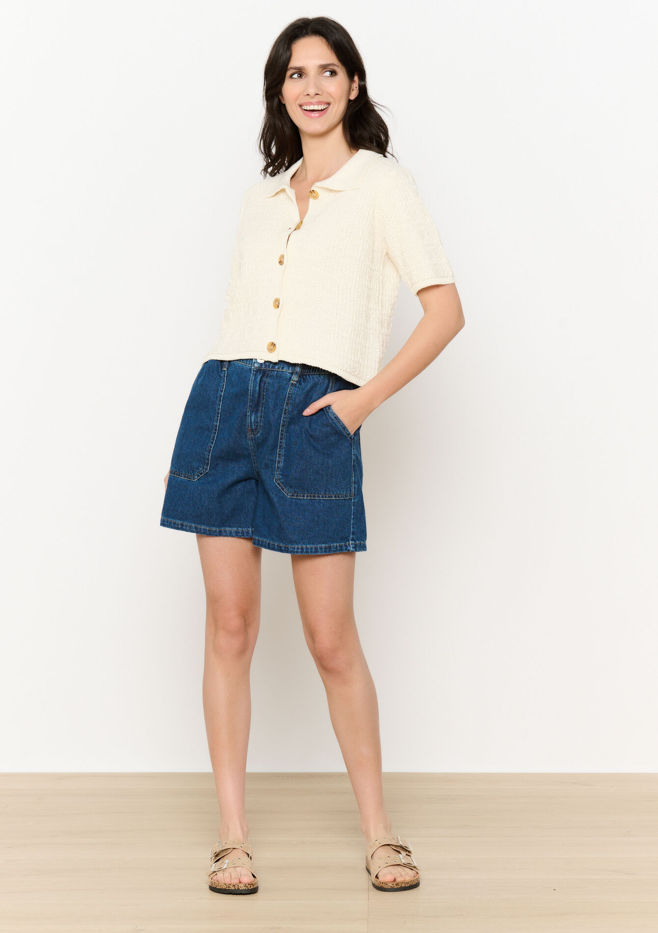 Cropped textured top - VANILLA WHITE - 02301827