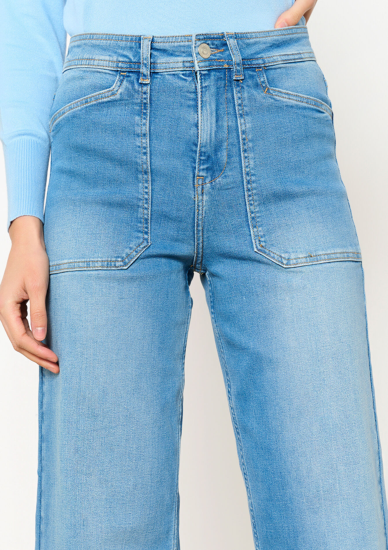 Jean évasé taille haute, Jean évasé taille haute - MEDIUM BLUE - 22000581_0500