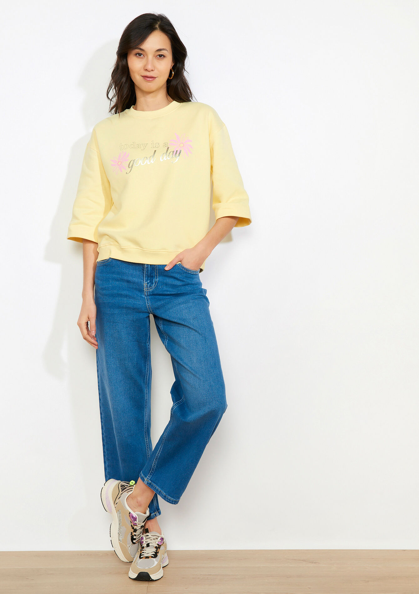Embroidered message sweatshirt - YELLOW PASTEL - 03001822