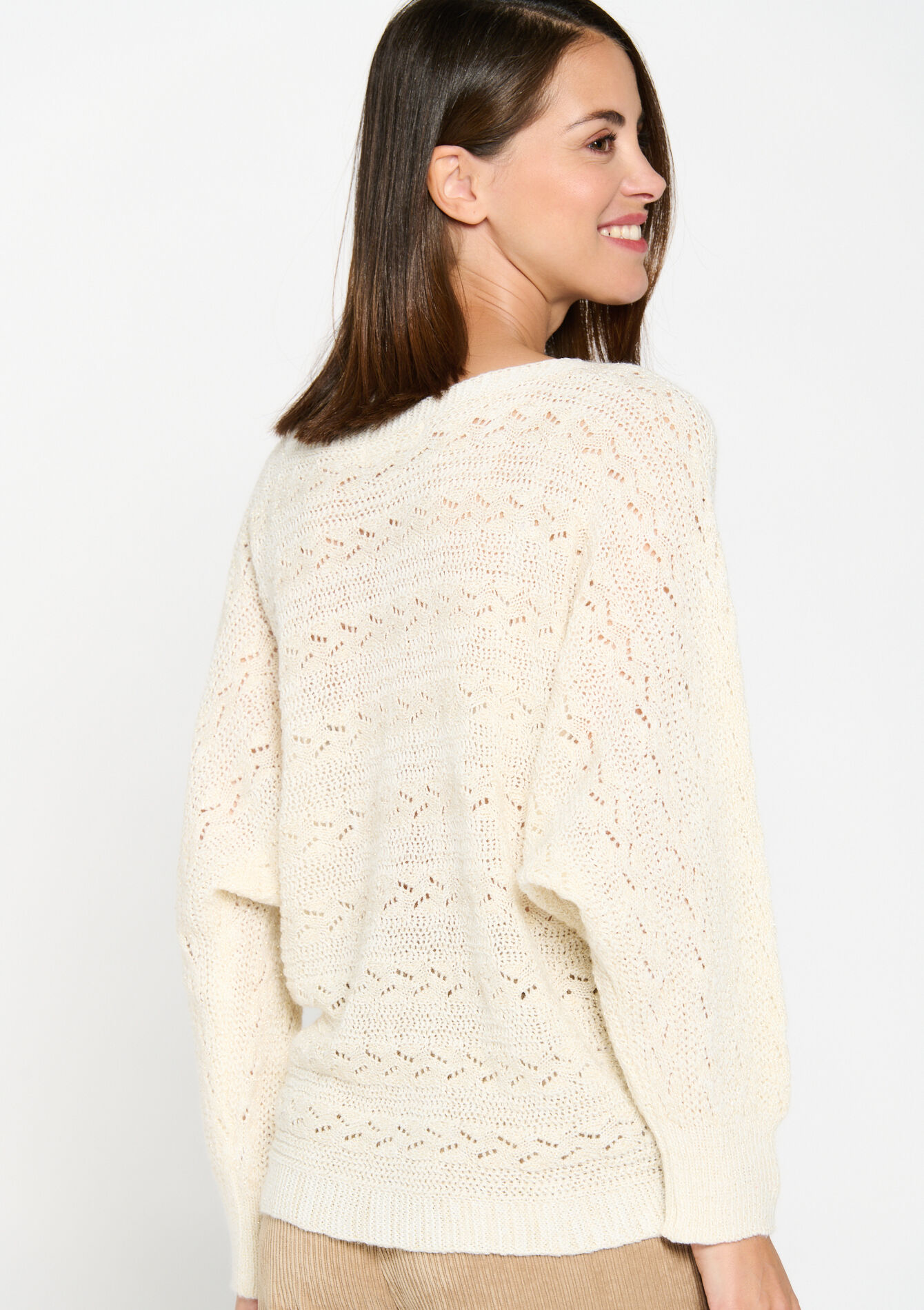 Open-knit pullover with lurex, Open-knit pullover with lurex - OFFWHITE - 04006348