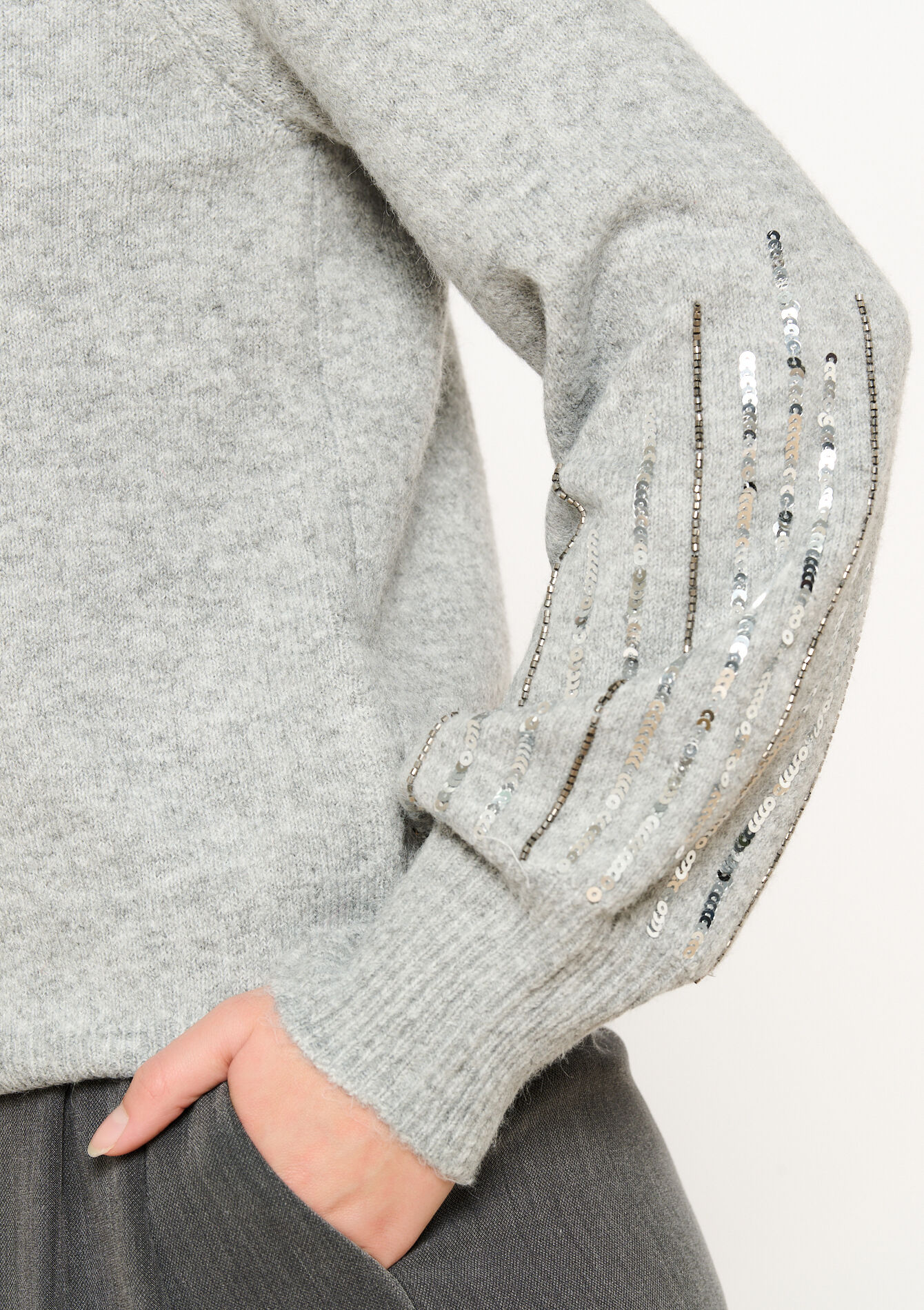 Sweater with sequins - LT GREY - 04006574