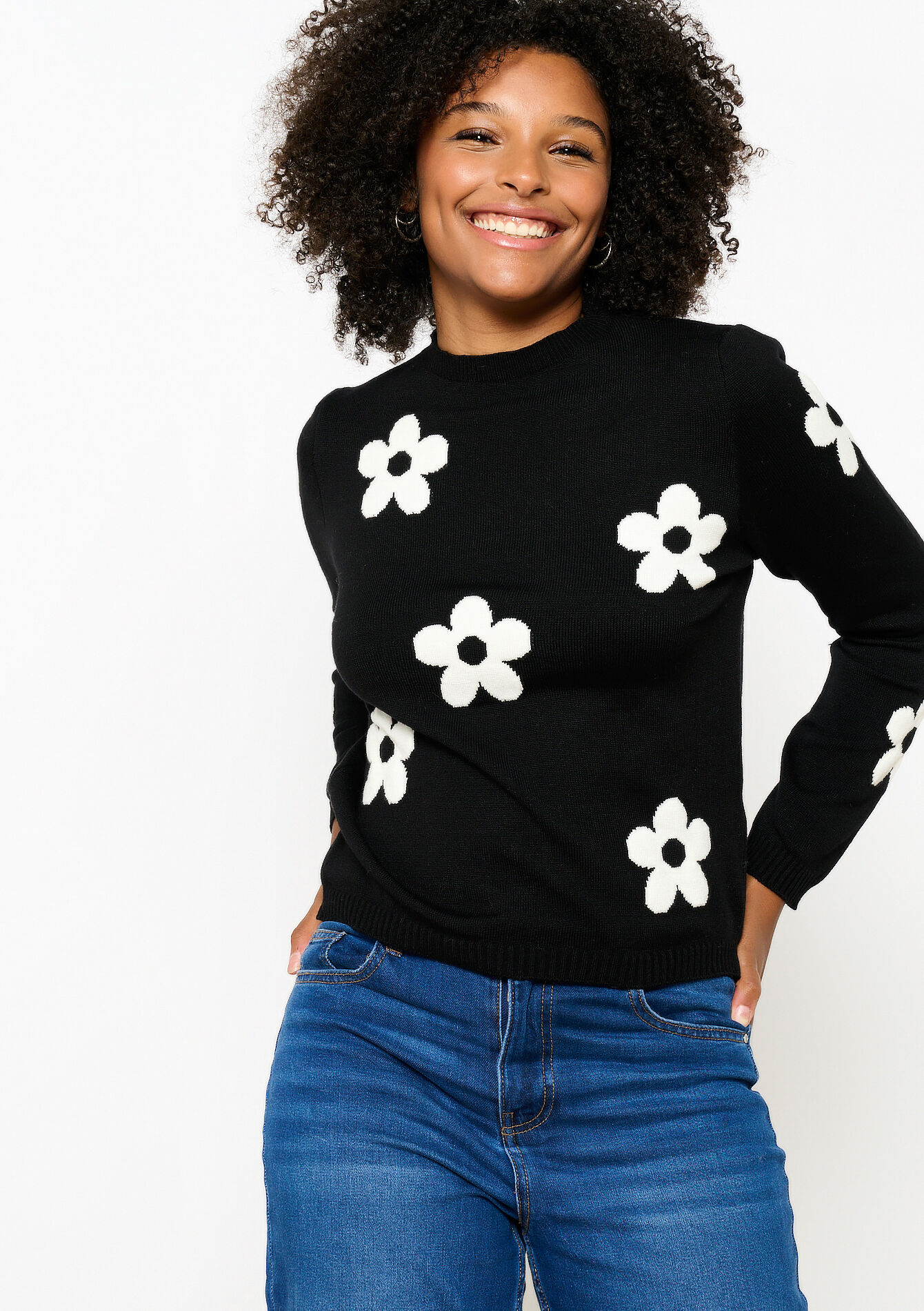 Pull avec fleurs, Pull avec fleurs - BLACK - 04006757_1119