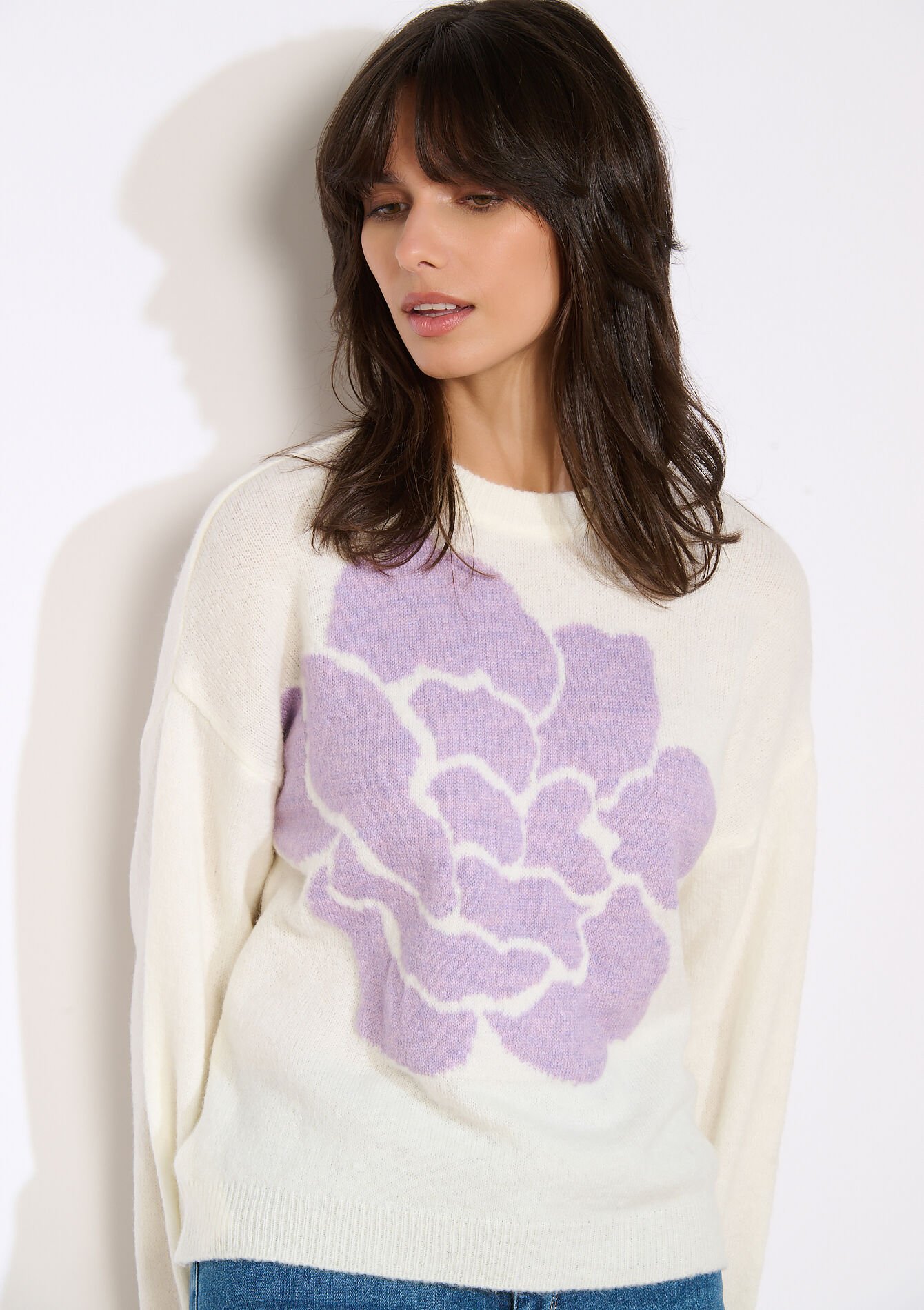 Floral motif knit, Floral motif knit - VANILLA WHITE - 04007102_1013
