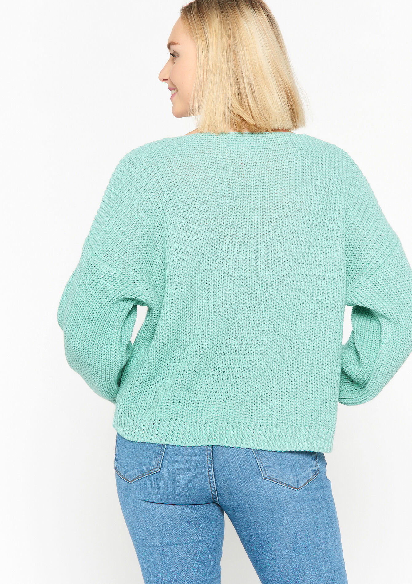 Trui met V-hals - TURQUOISE - 04006103_1759