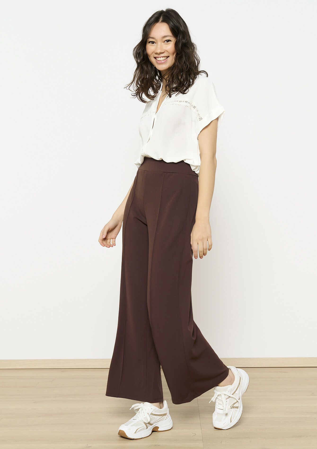 Soepele hoge taille broek, Soepele hoge taille broek - BROWN DARK CHOCOLATE - 06600947_3720