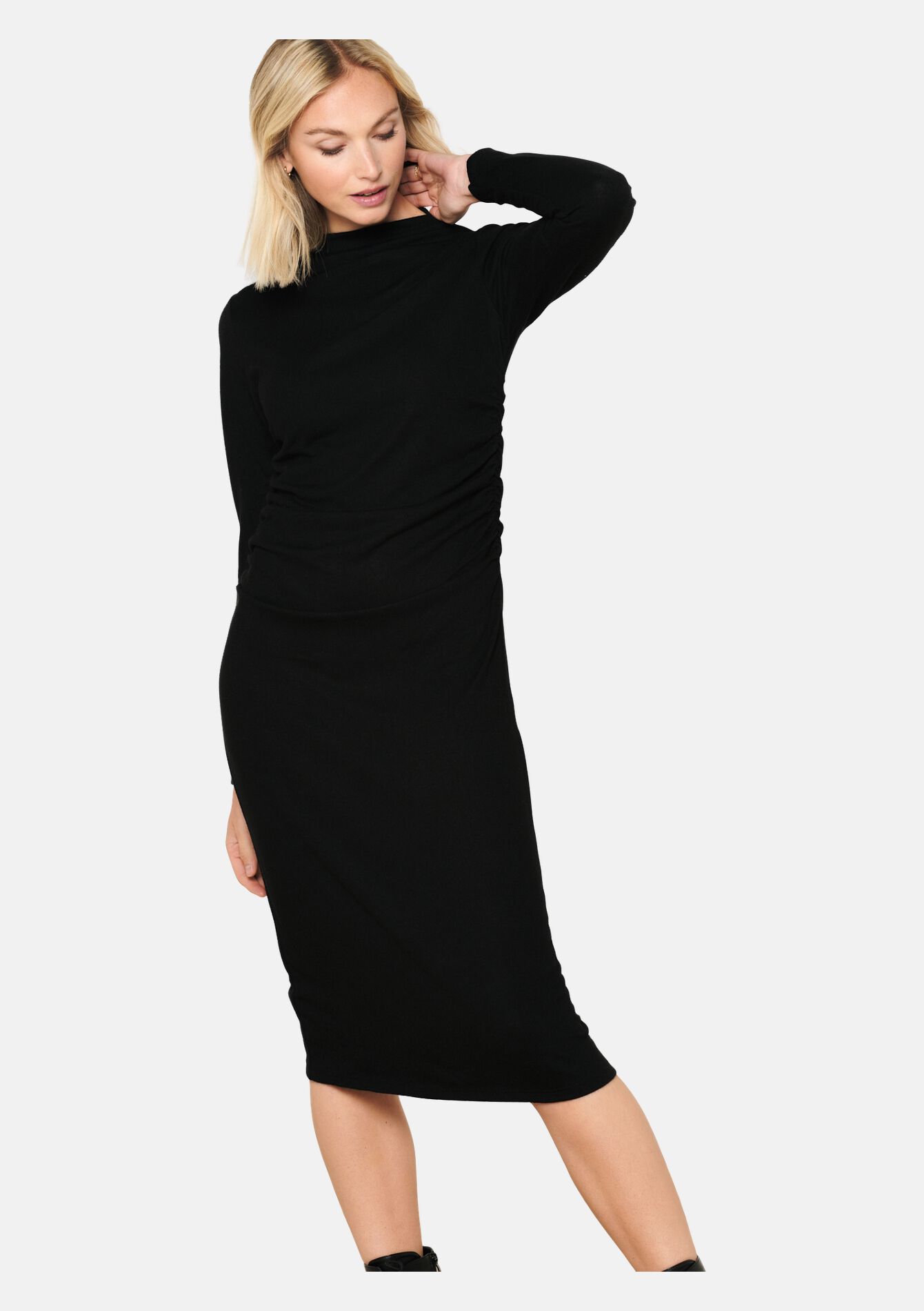 Midi dress with pleated detail, Midi dress with pleated detail - BLACK - 08602242_1119