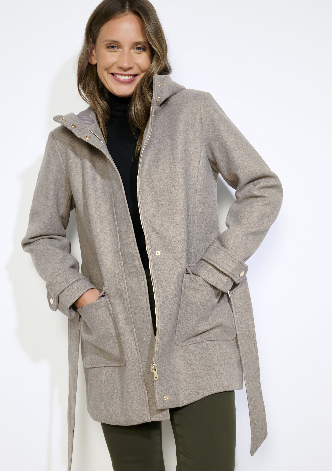 Wollen mantel met ceintuur, Wollen mantel met ceintuur - TAUPE - 23000746_1021