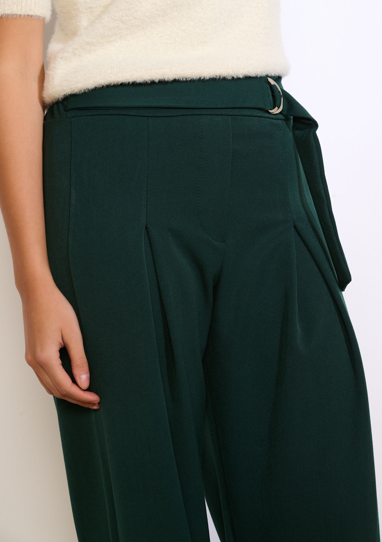 Wijde broek met ceintuur, Wijde broek met ceintuur - BOTTLE GREEN - 06100775_1778