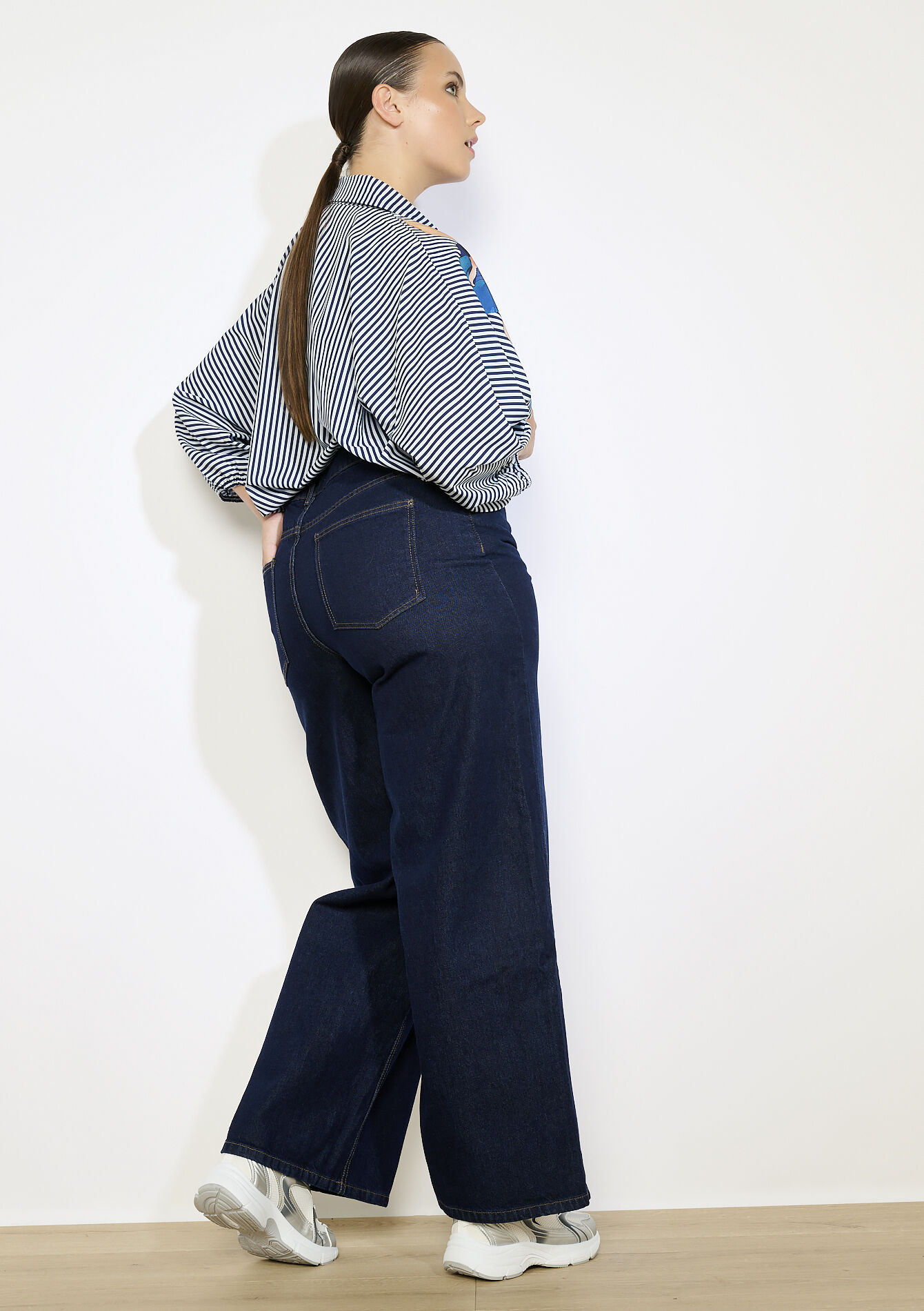 Wijde jeans met hoge taille, Wijde jeans met hoge taille - DARK BLUE - 22000619_0501