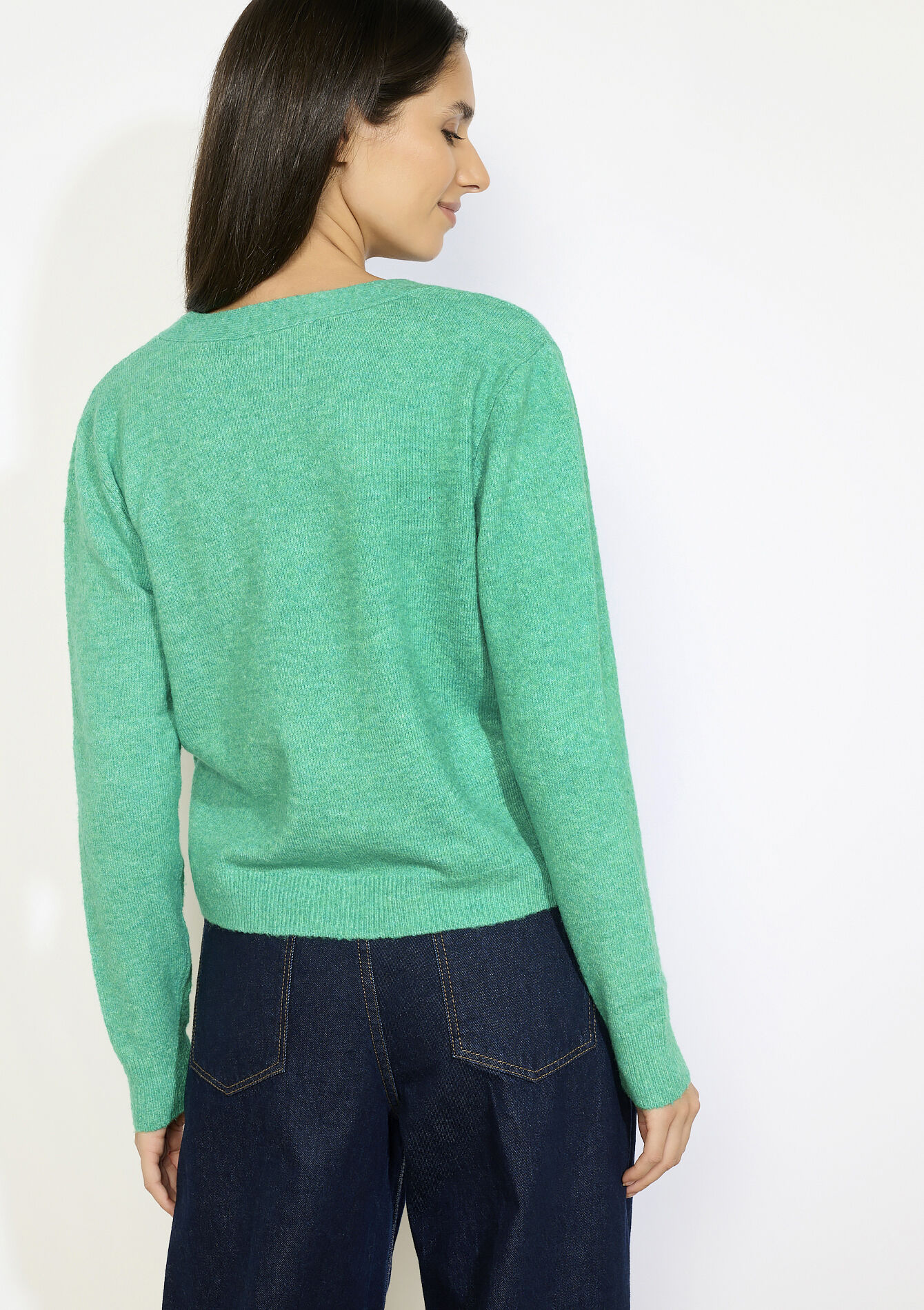 Zachte V-hals trui - GREEN APPLE - 04006974_1783