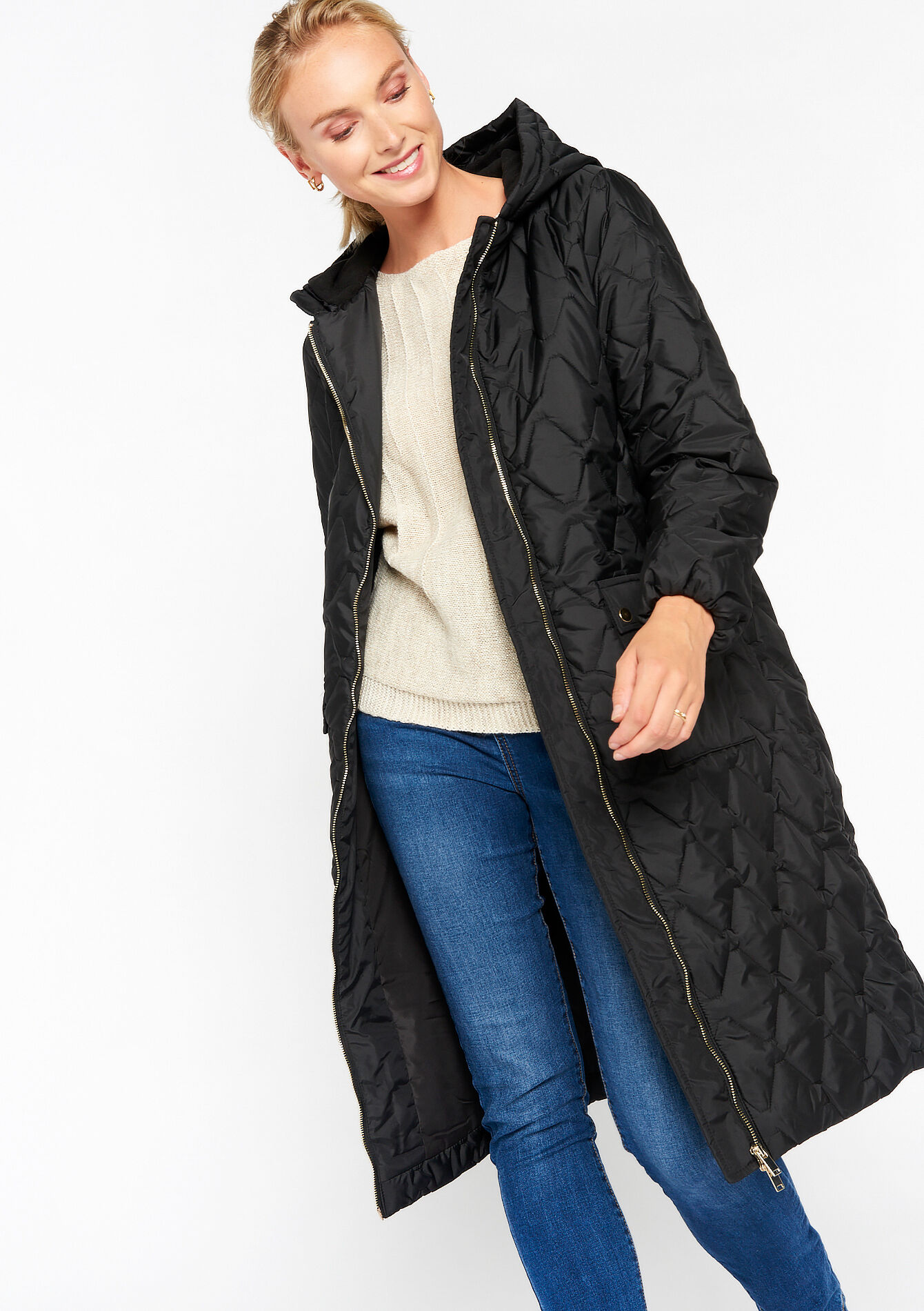 Lange gewatteerde jas - BLACK - 23000593_1119